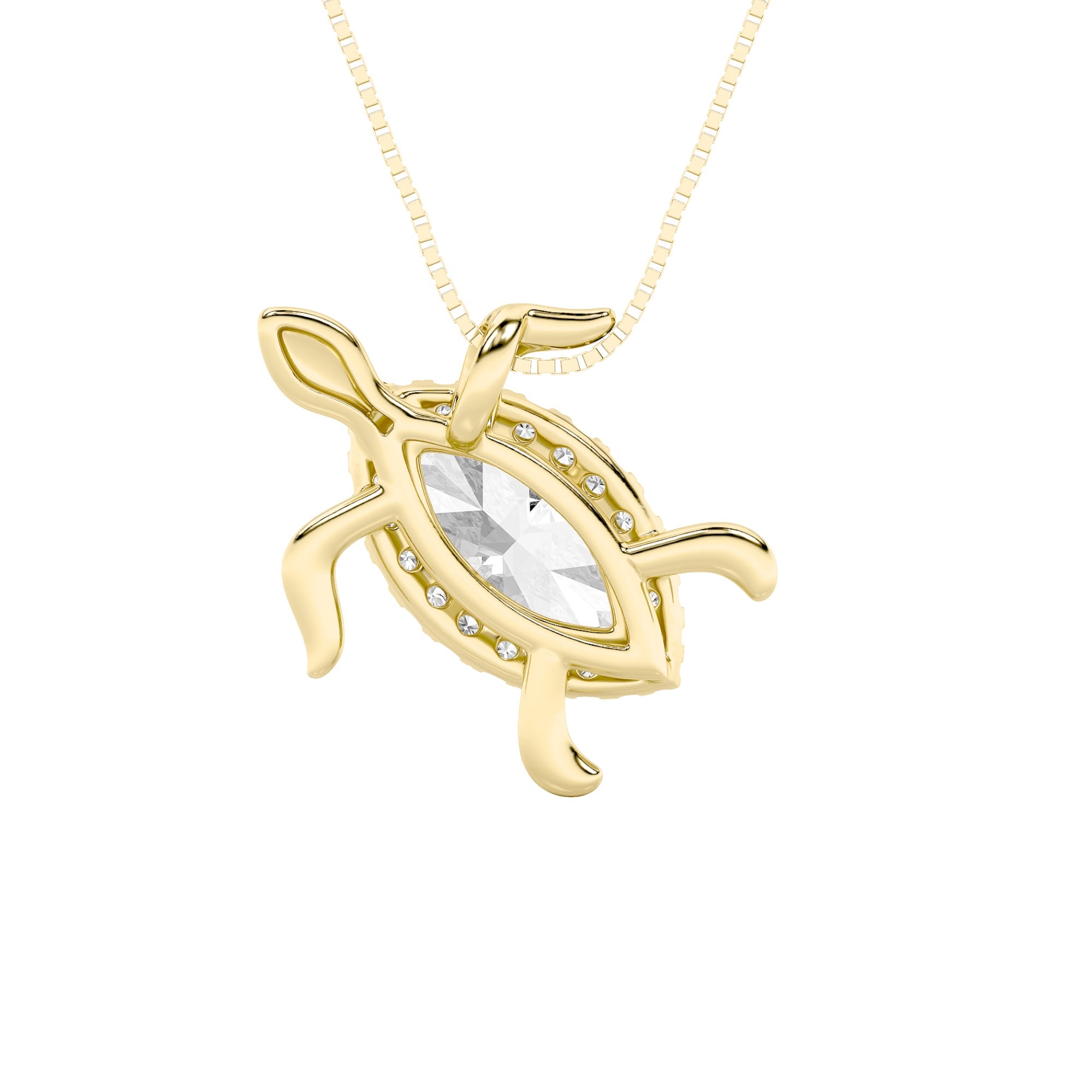 2.0ct Marquise Shaped Lab Grown Diamond (F/VS) Accented Turtle Pendant in 14K Yellow Gold