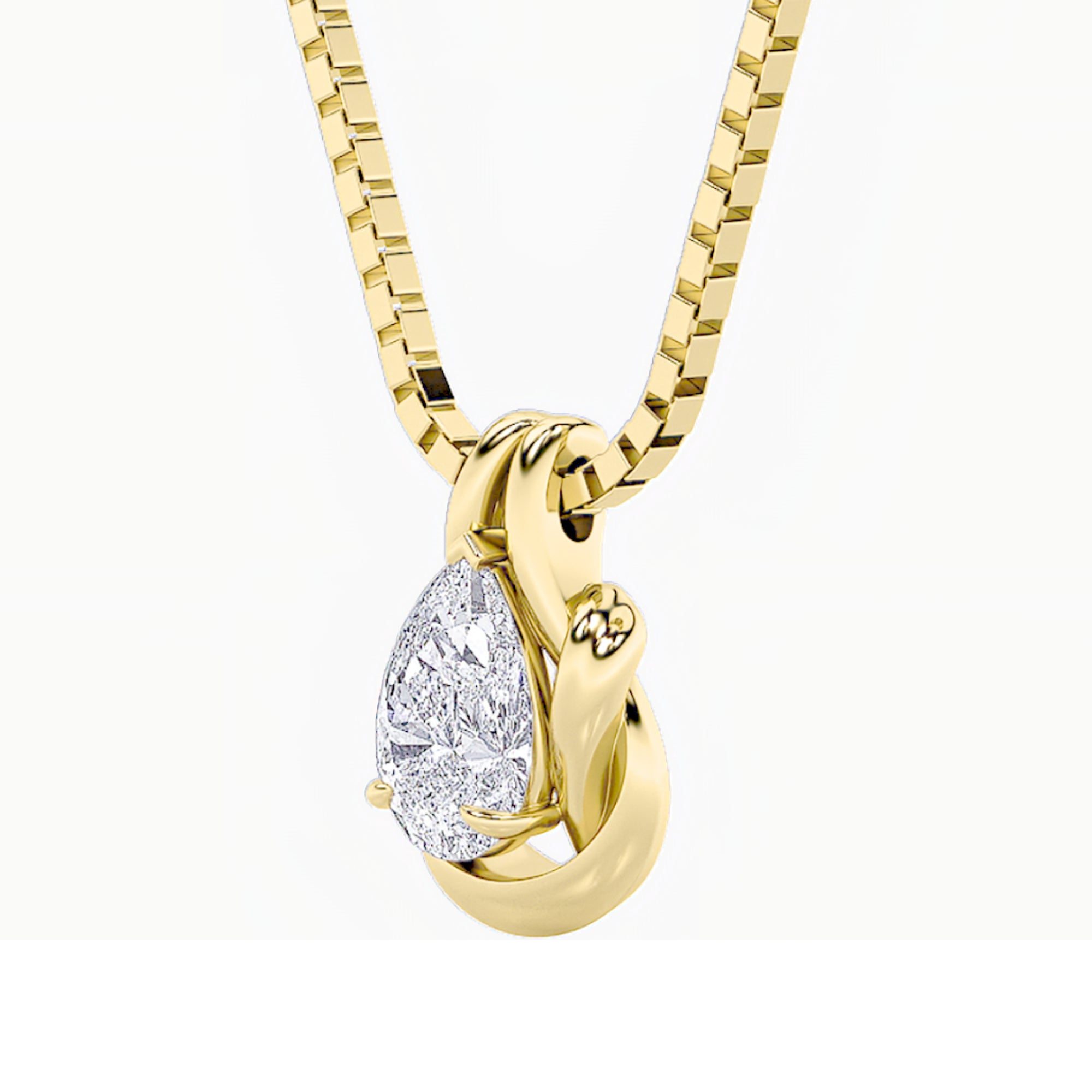 2.0ct Pear Shaped Lab Grown Diamond (F/VS) Knot Pendant in 14K Yellow Gold