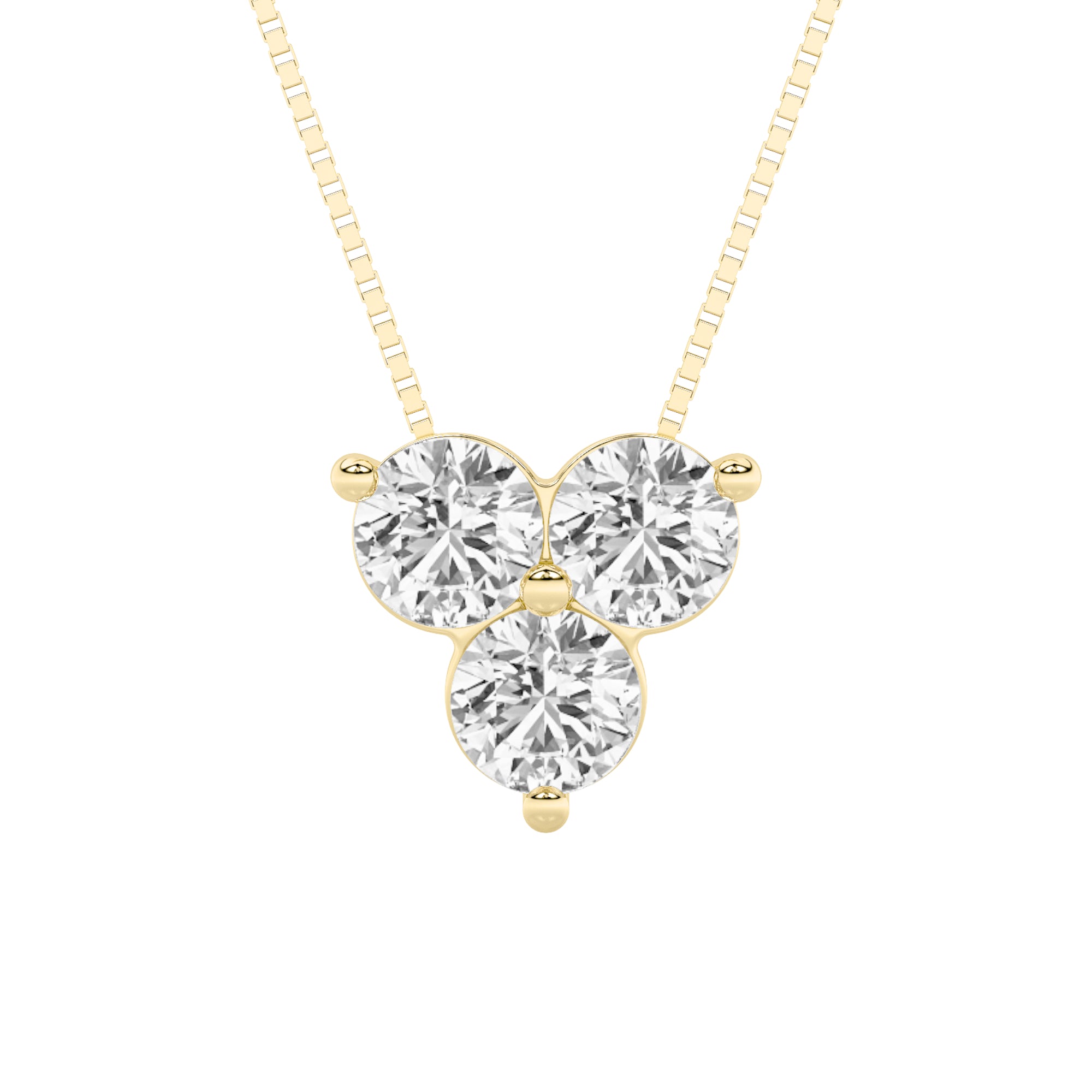 1.0ct Round Shaped Lab Grown Diamond (F/VS) Three Stone Pendant in 14K Yellow Gold