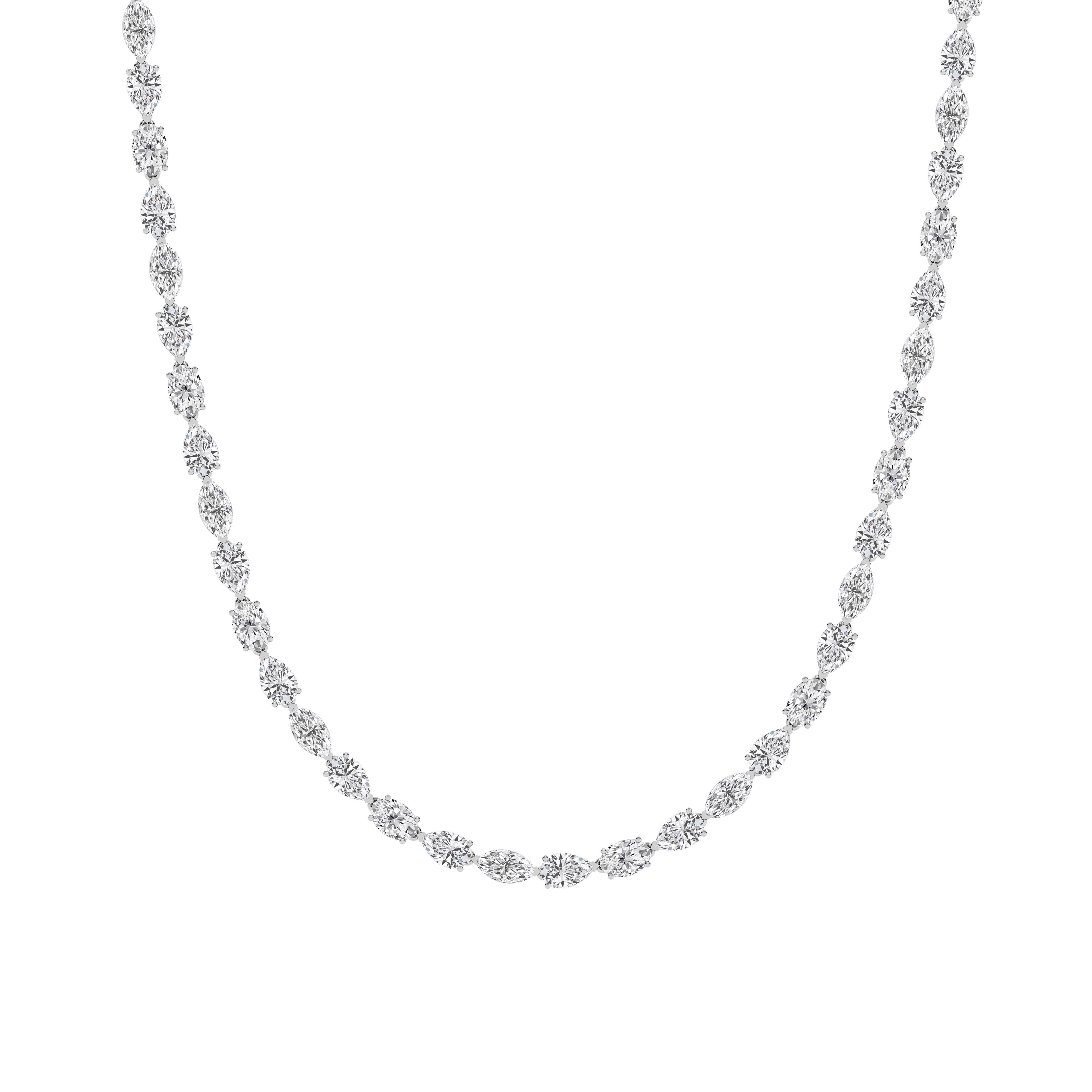 25.0ct Mix Shaped Lab Grown Diamond (F/VS ) Tennis Necklace in 14K White Gold