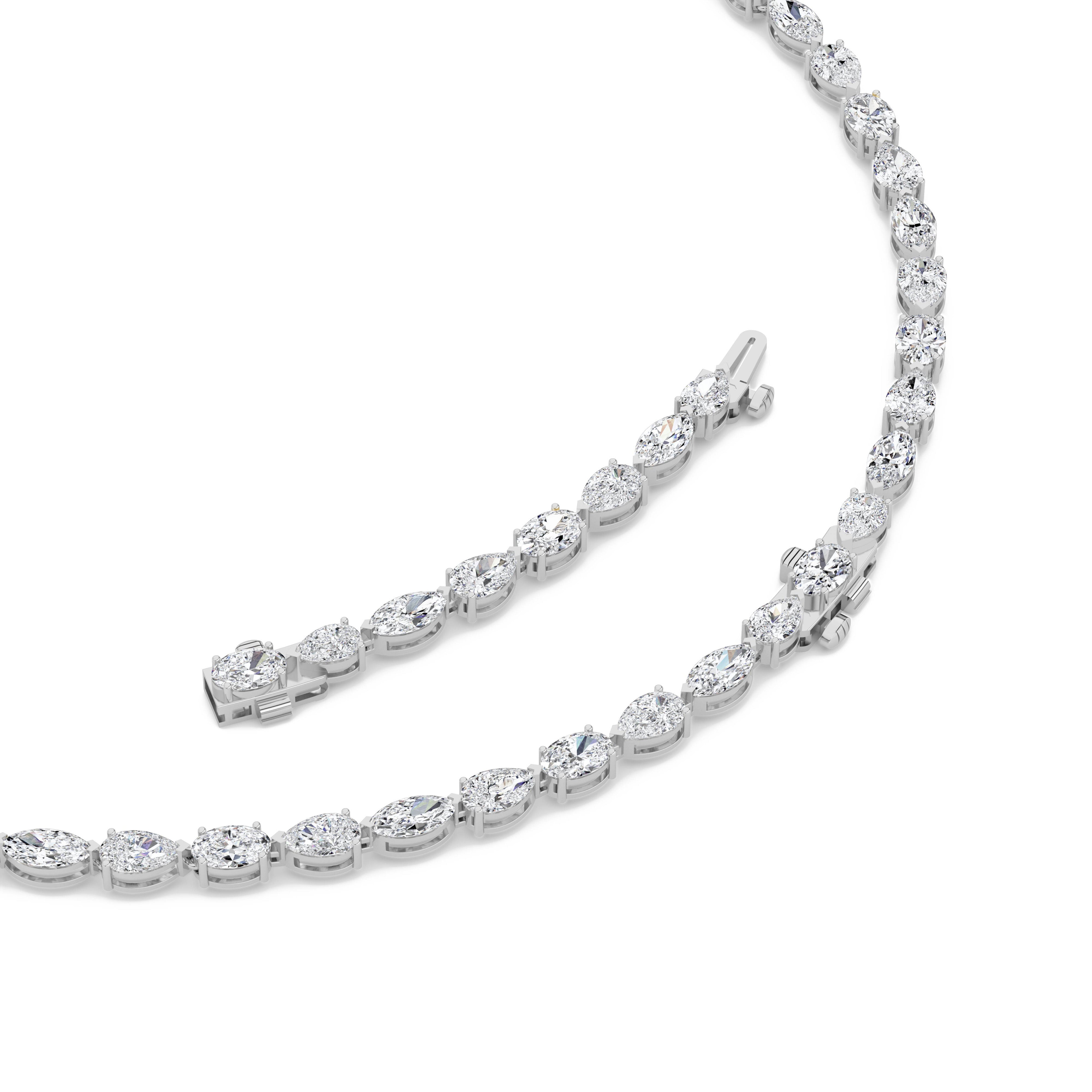 25.0ct Mix Shaped Lab Grown Diamond (F/VS ) Tennis Necklace in 14K White Gold