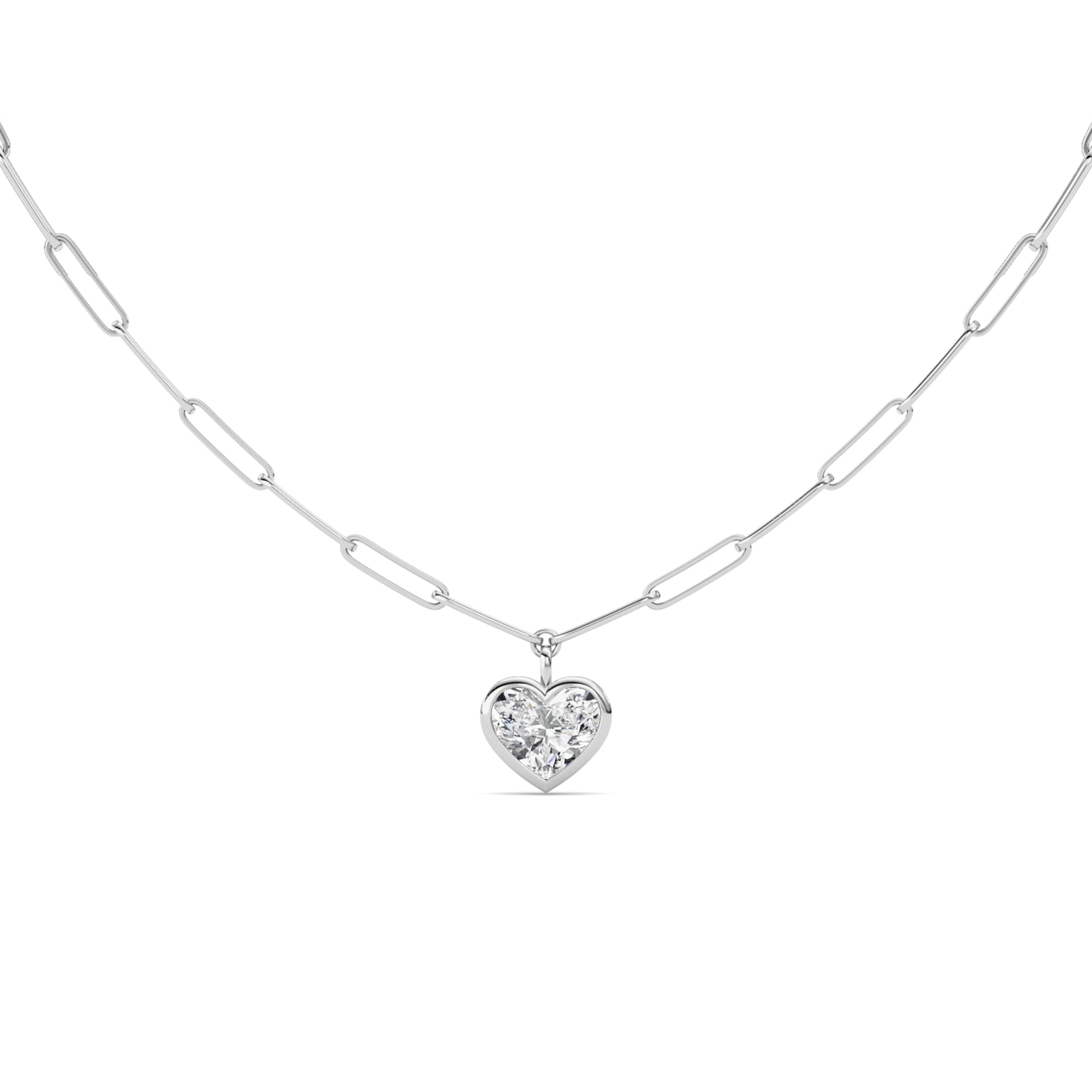 4.0 Ct Heart (F/VS) Lab Grown Diamond Bezel 14K White Gold Paperclip Link Solitaire Pendant Necklace