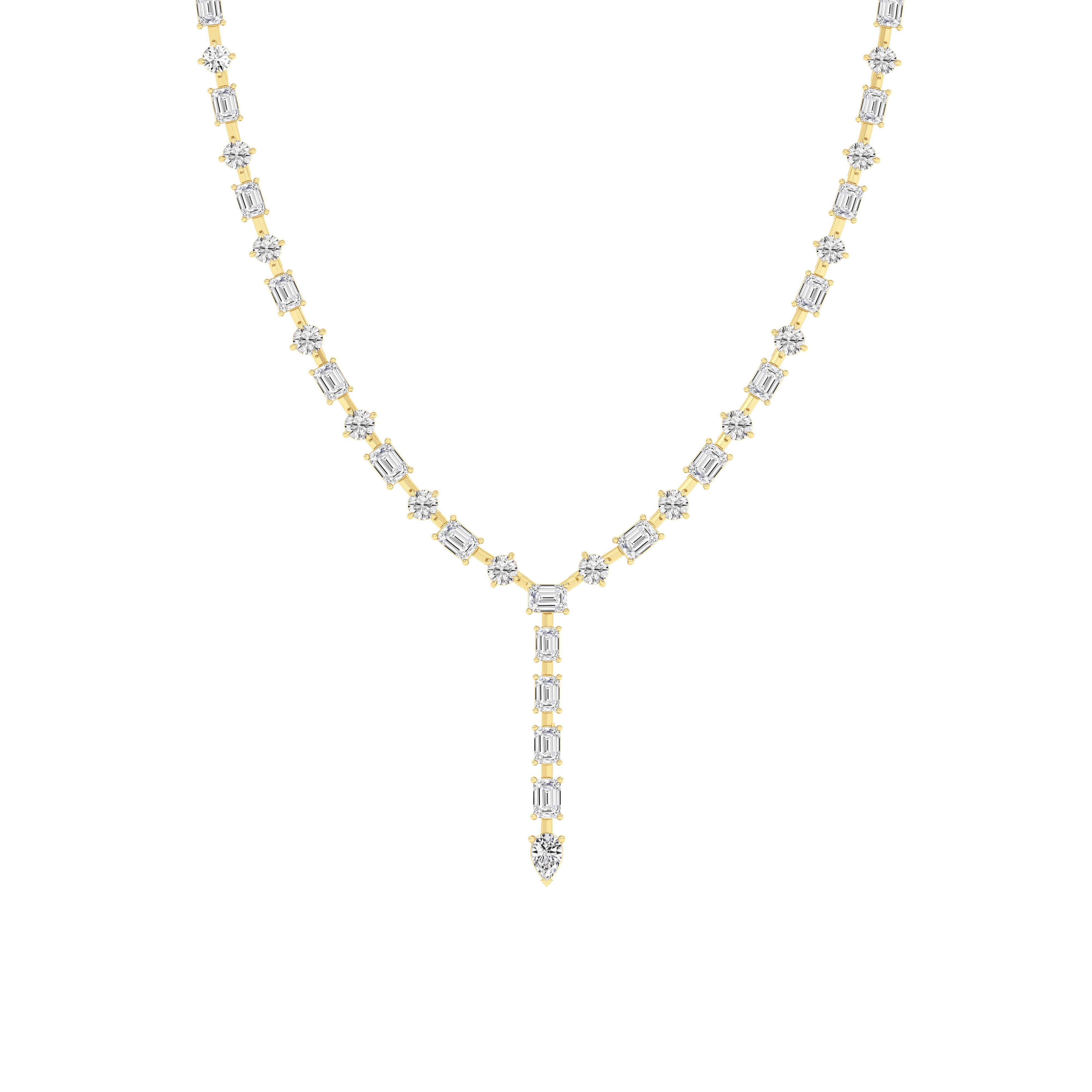 20.0 Ct Multi-Shape (F/VS) Lab Grown Diamond Prong 14K Yellow Gold Classic Eternity Tennis Necklace