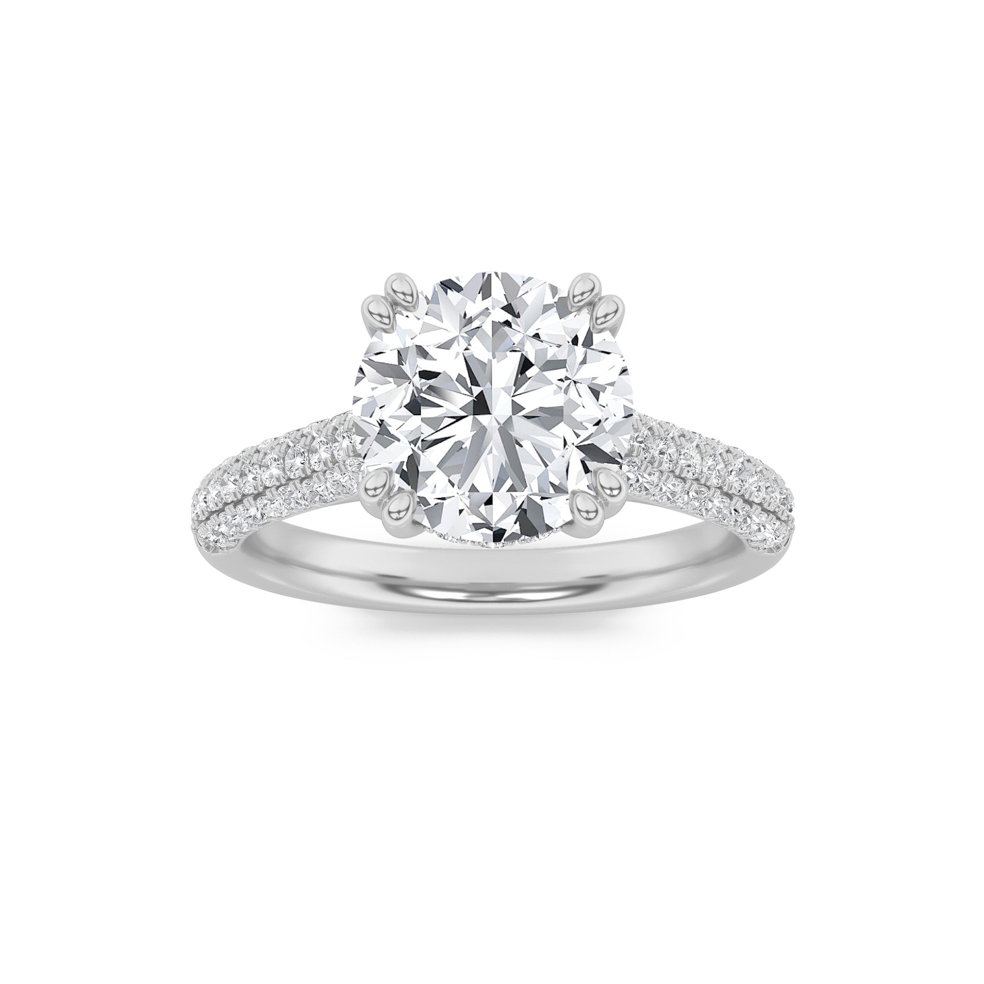 3Cttw Round Shaped Lab Grown Diamond (F/VS) TripleRow Accented Engagement Ring in 14K Gold