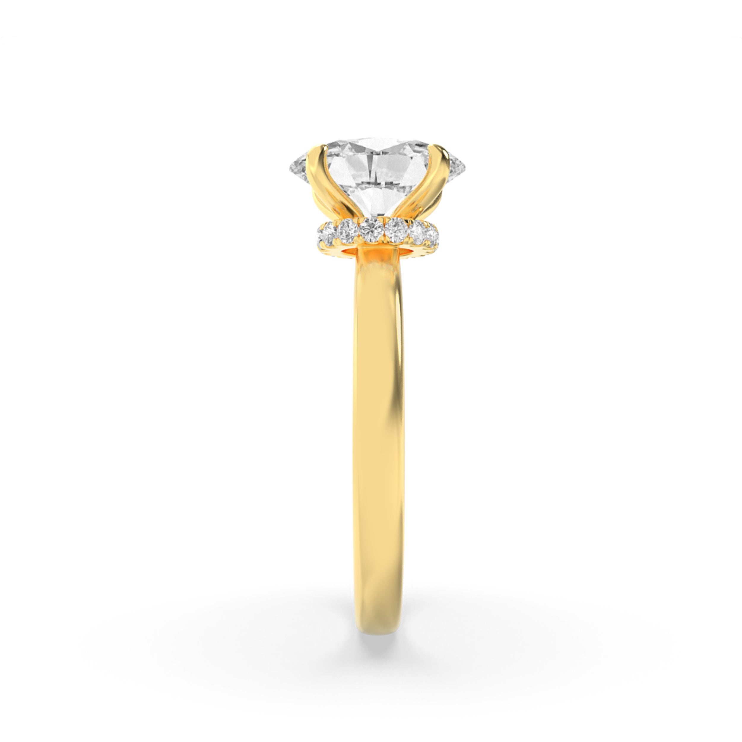 3Cttw Oval Shaped Lab Grown Diamond (F/VS) HiddenHalo Plain Shank Engagement Ring in 14K Gold