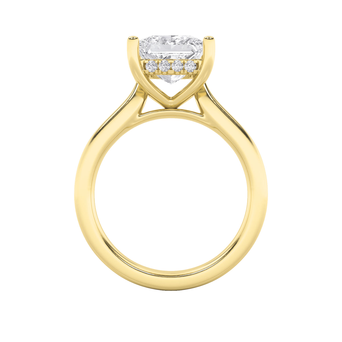 2Cttw Princess Shaped Lab Grown Diamond (F/VS) Hidden Halo Cathedral Shank Engagement Ring in 14K Gold