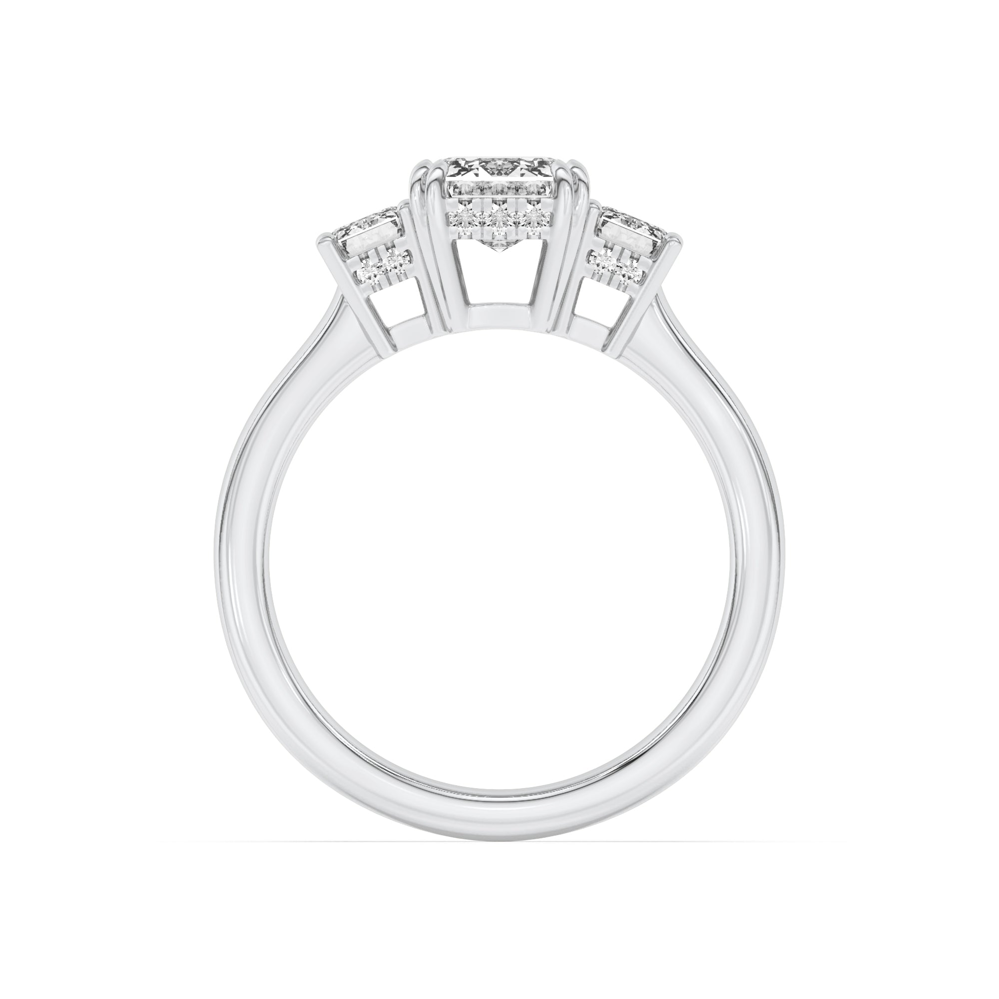 3Cttw Emerald Shaped Lab Grown Diamond (F/VS) Three Stone Accented Ring in 14K Gold