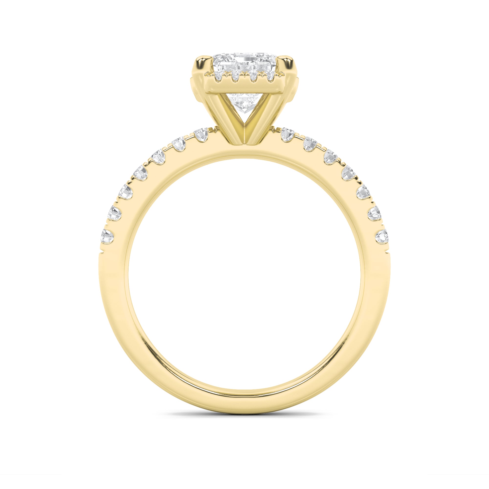 2Cttw Emerald Shaped Lab Grown Diamond (F/VS) HaloAccented Engagement Ring in 14K Gold