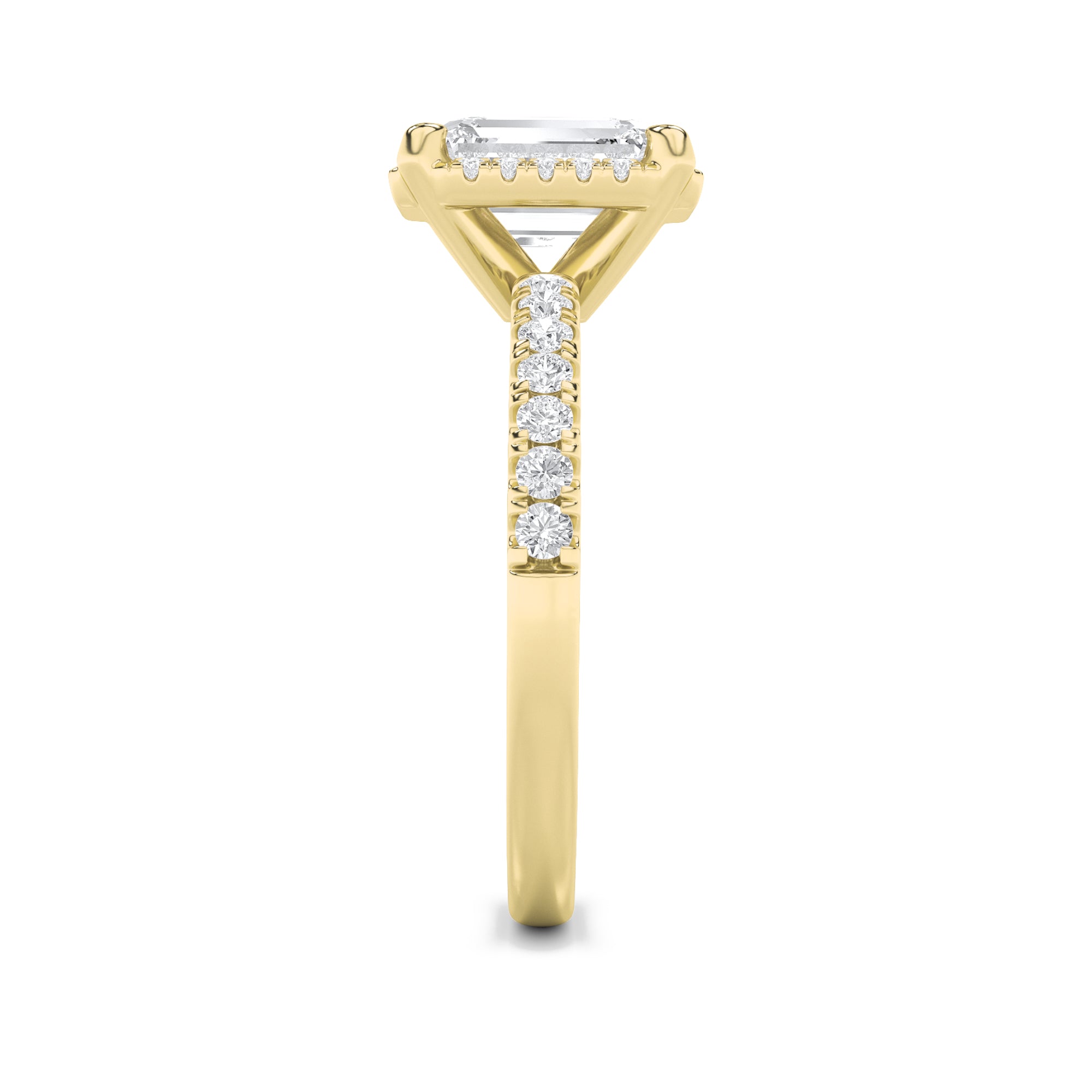 2Cttw Emerald Shaped Lab Grown Diamond (F/VS) HaloAccented Engagement Ring in 14K Gold