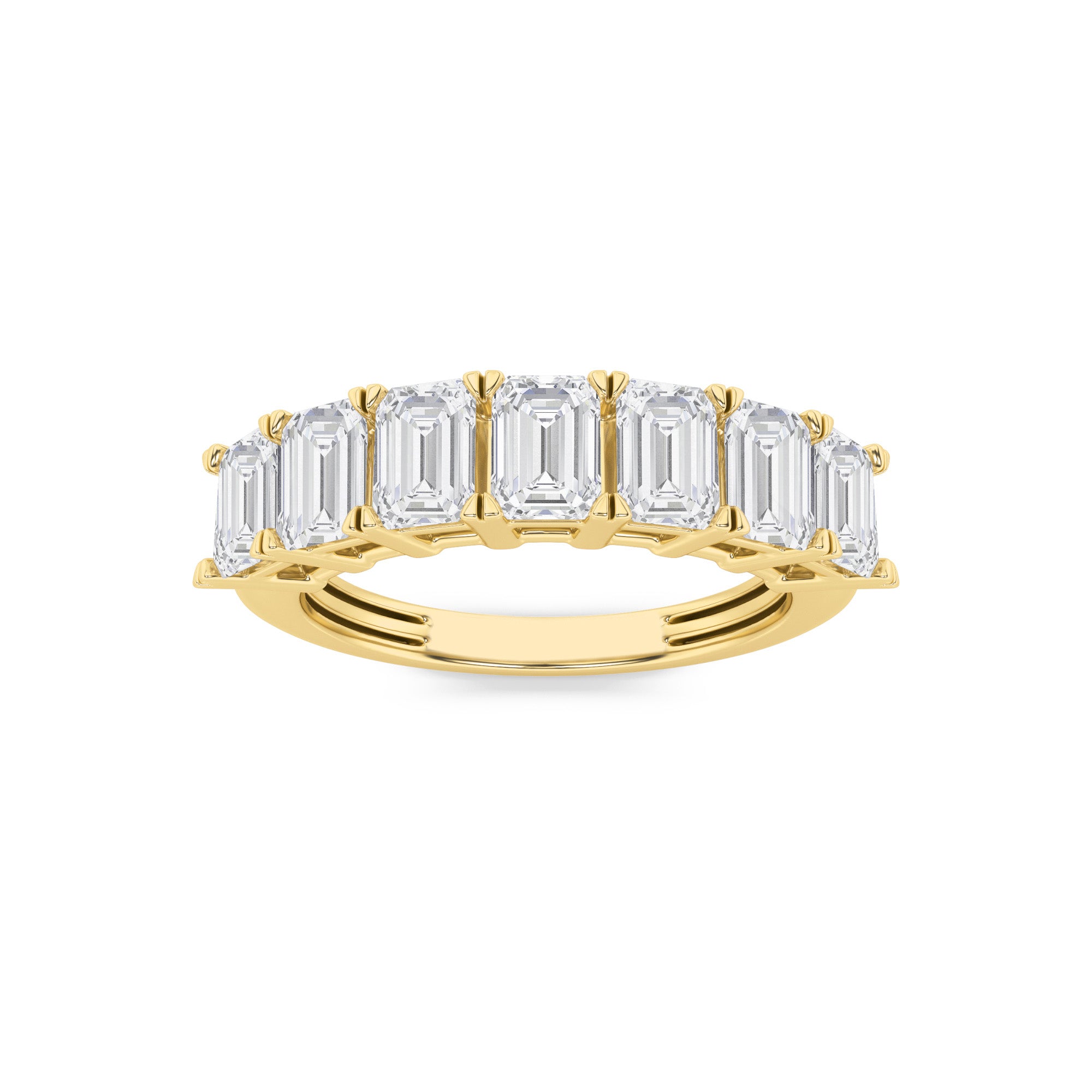 2Cttw Emerald Shaped Lab Grown Diamond (F/VS) Seven Stone Band Ring in 14K Gold