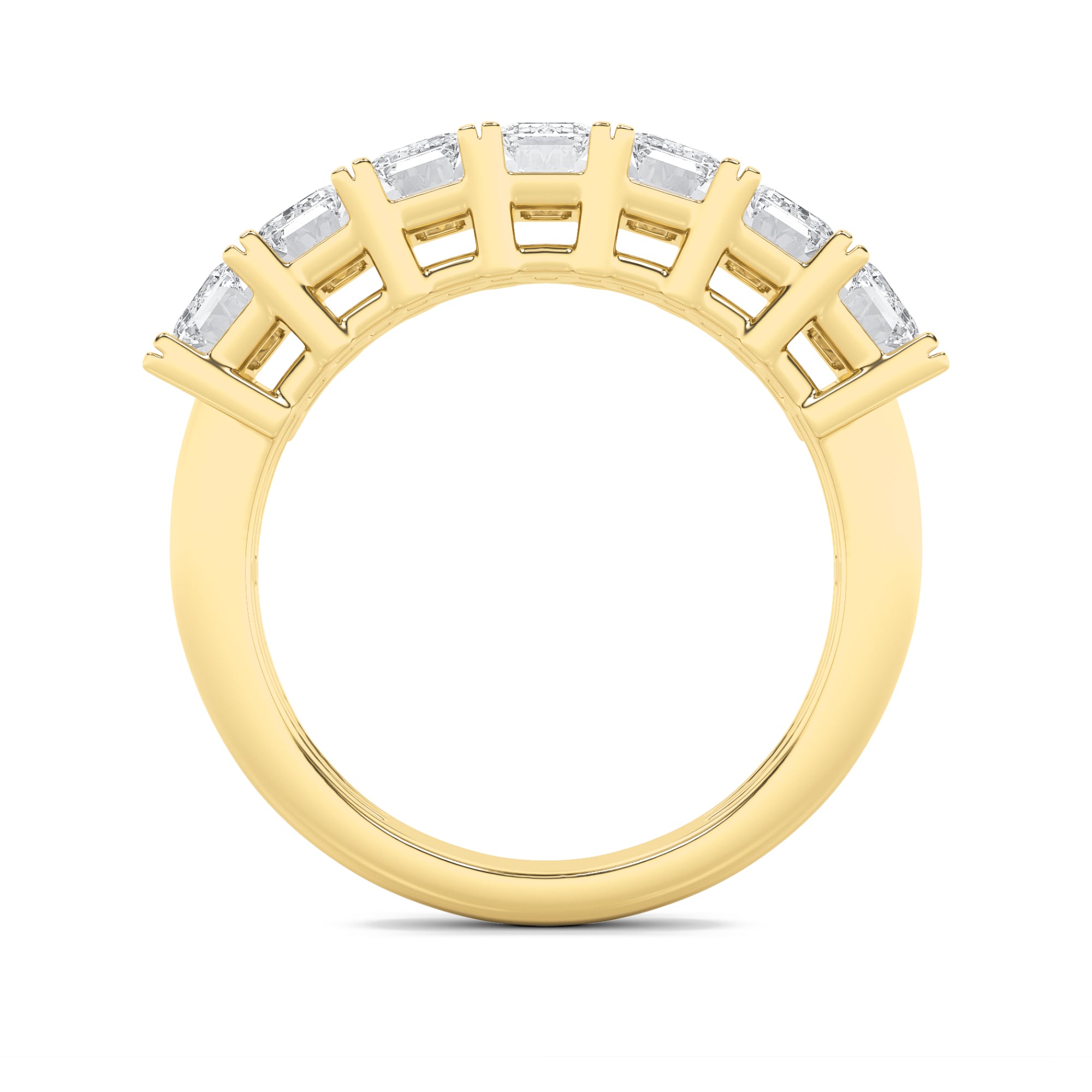 2Cttw Emerald Shaped Lab Grown Diamond (F/VS) Seven Stone Band Ring in 14K Gold