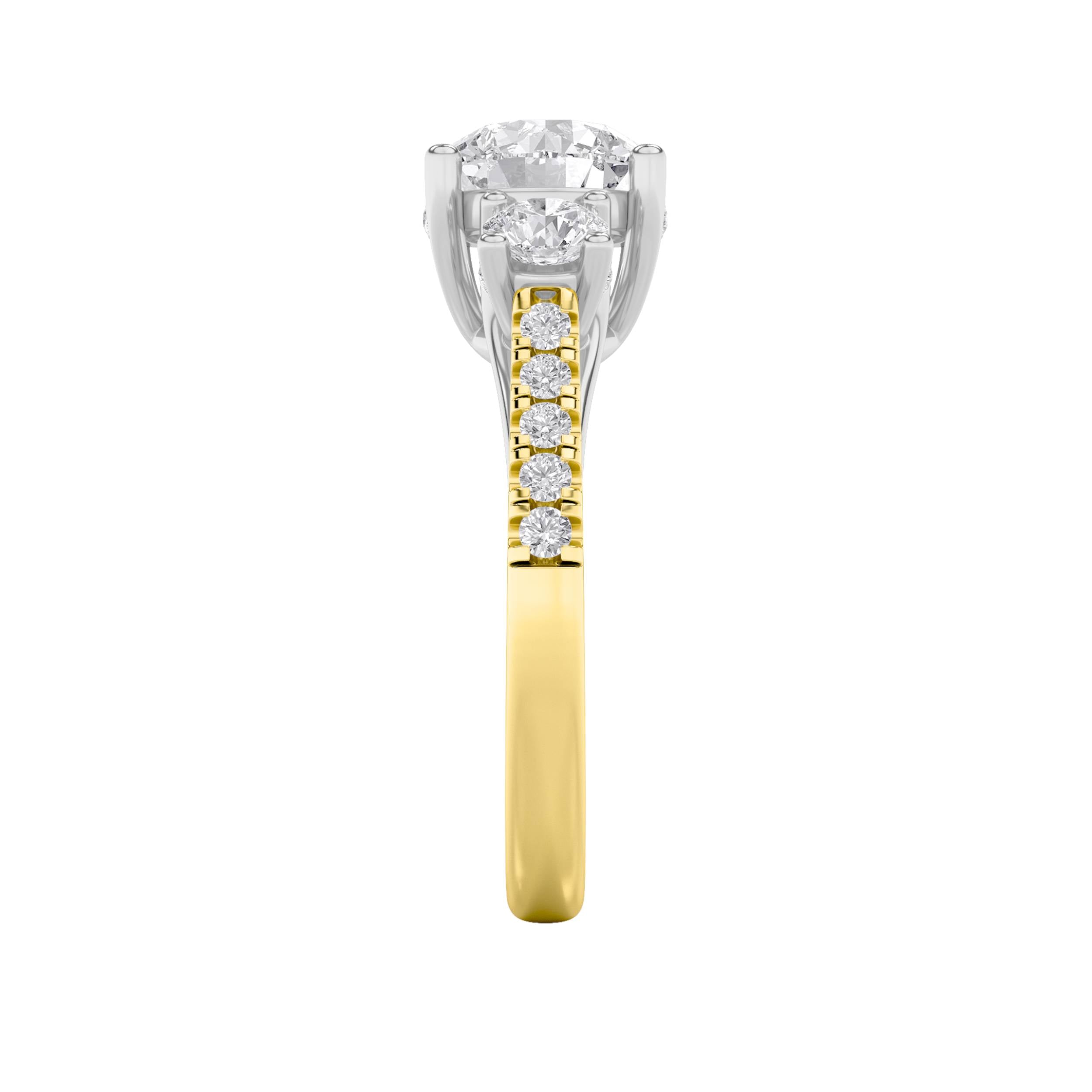 3Cttw Round Shaped Lab Grown Diamond (F/VS) Accented Three Stone Ring in 14K Gold
