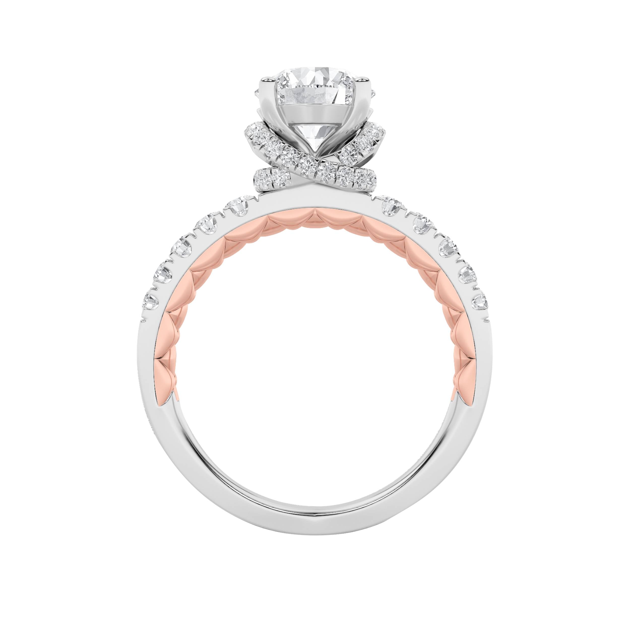 2Cttw Round Shaped Lab Grown Diamond (F/VS) Two Tone Accented Fancy Engagement Ring in 14K Gold