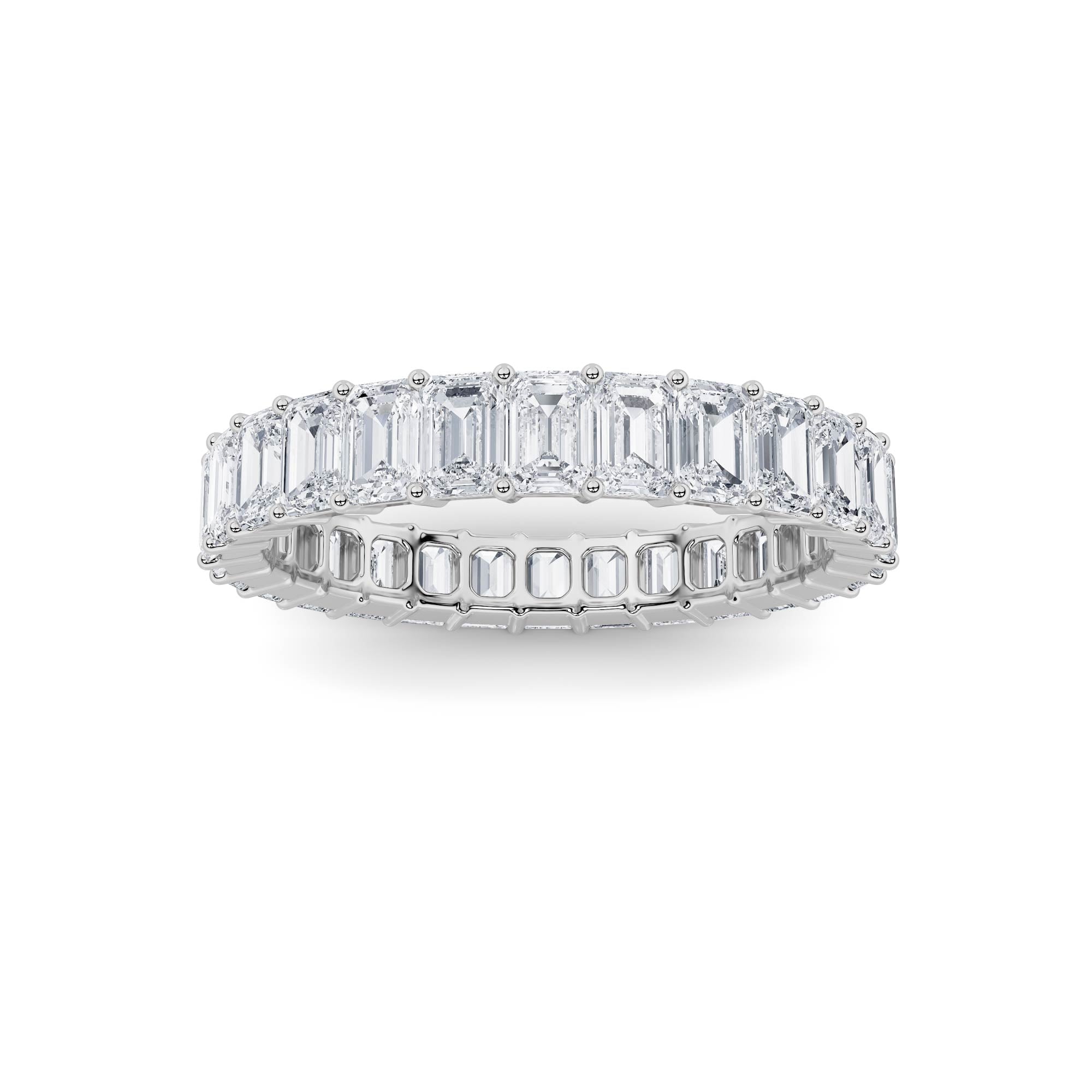 3.35Cttw Emerald Shaped Lab Grown Diamond Split Prong Eternity Ring in 14K Gold (F/VS)