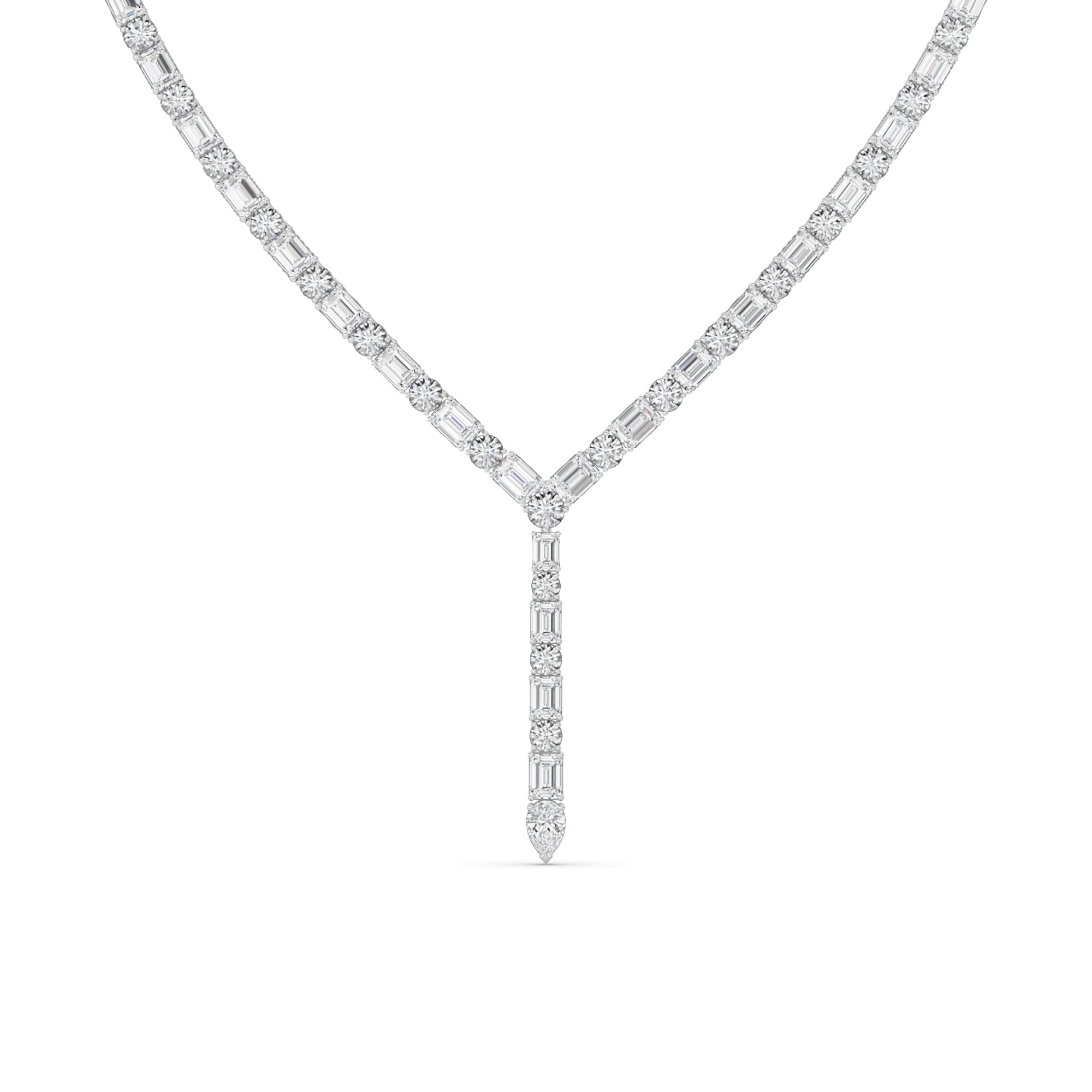 28.0 Ct Multi-Shape (F/VS) Lab Grown Diamond Prong 14K White Gold Classic Eternity Tennis Necklace