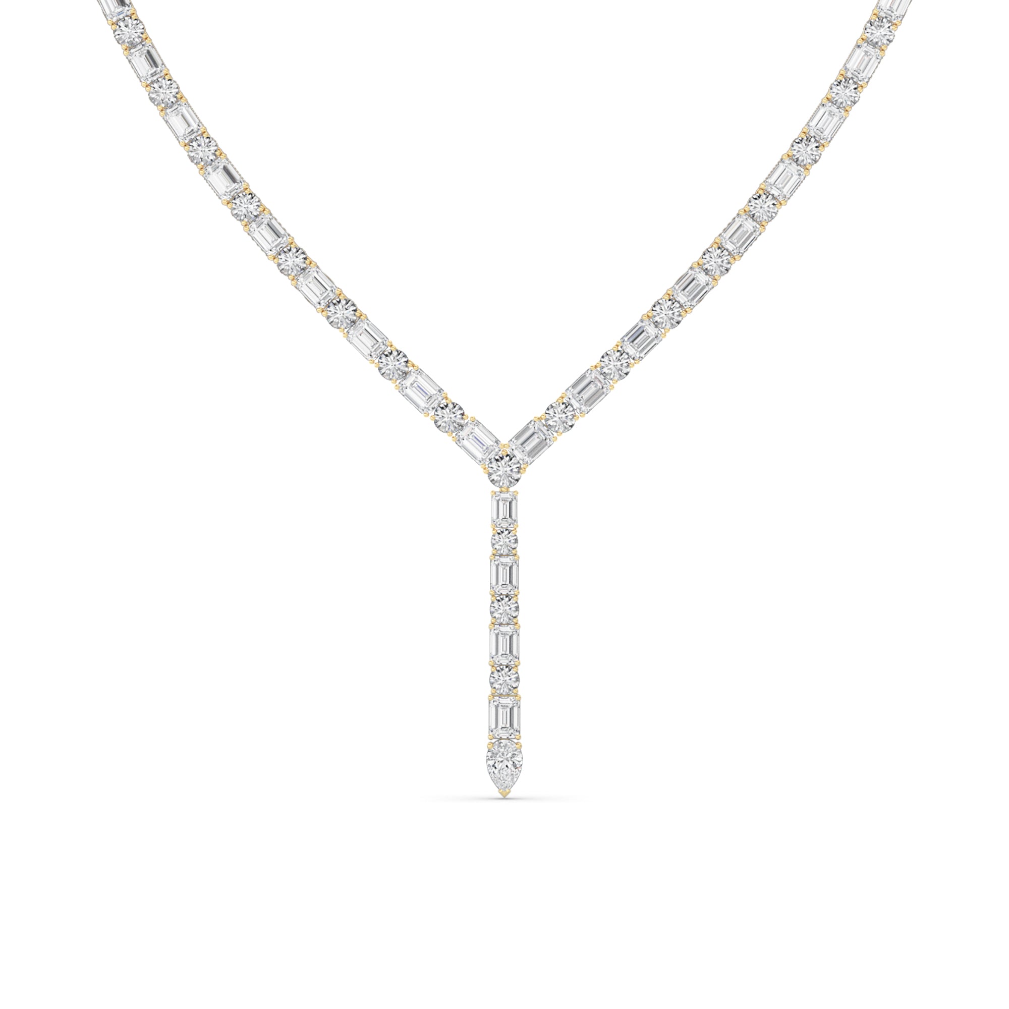 28.0 Ct Multi-Shape (F/VS) Lab Grown Diamond Prong 14K Yellow Gold Classic Eternity Tennis Necklace