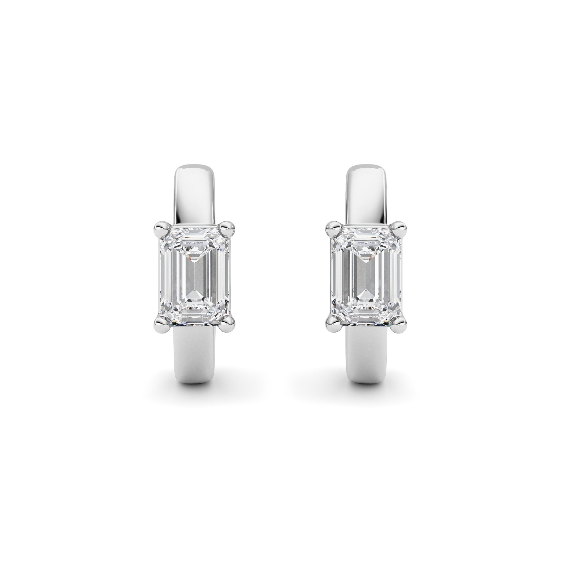 Emerald Shaped Lab Grown Diamond (F/VS ) Huggie Earrings in 14K Gold