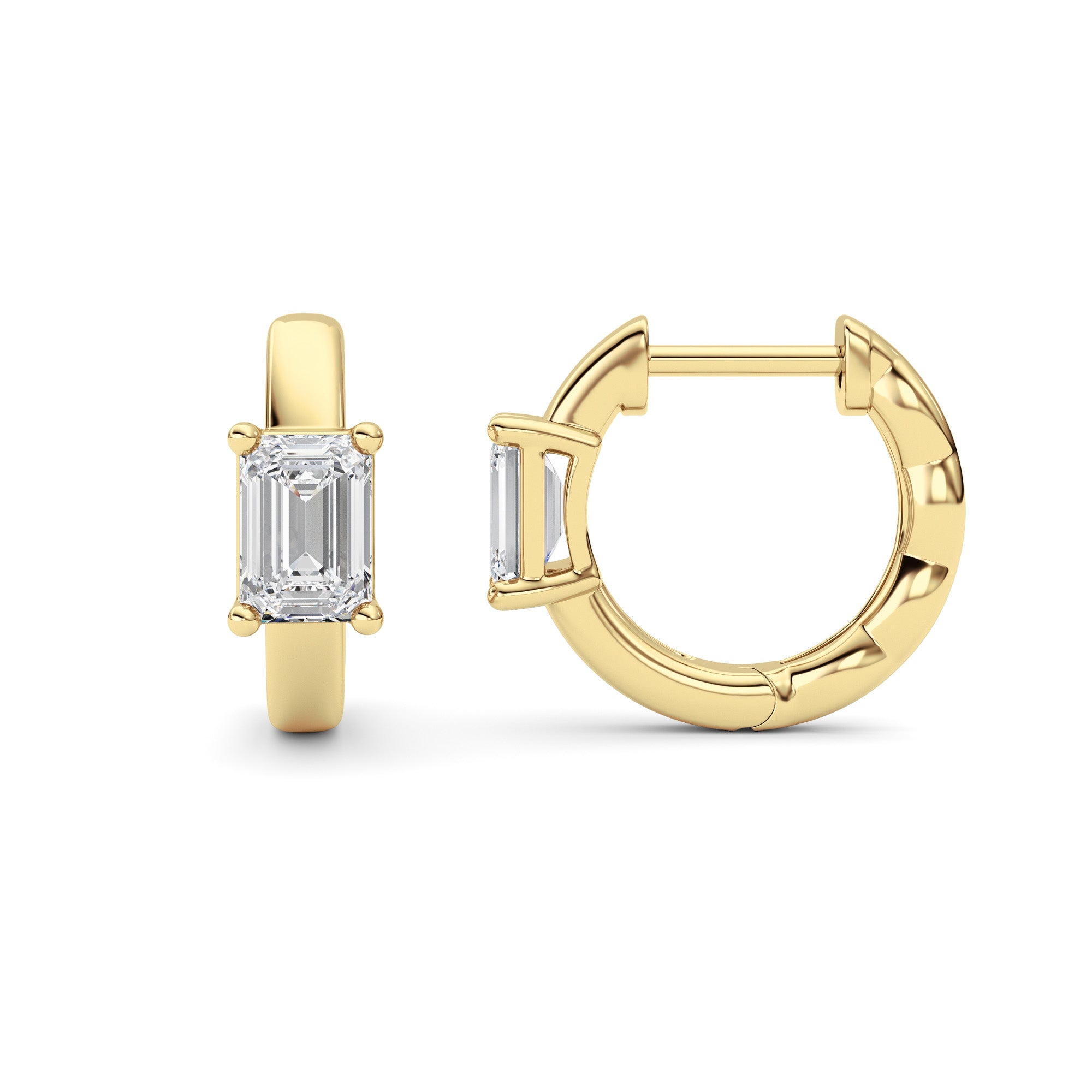 Emerald Shaped Lab Grown Diamond (F/VS ) Huggie Earrings in 14K Gold