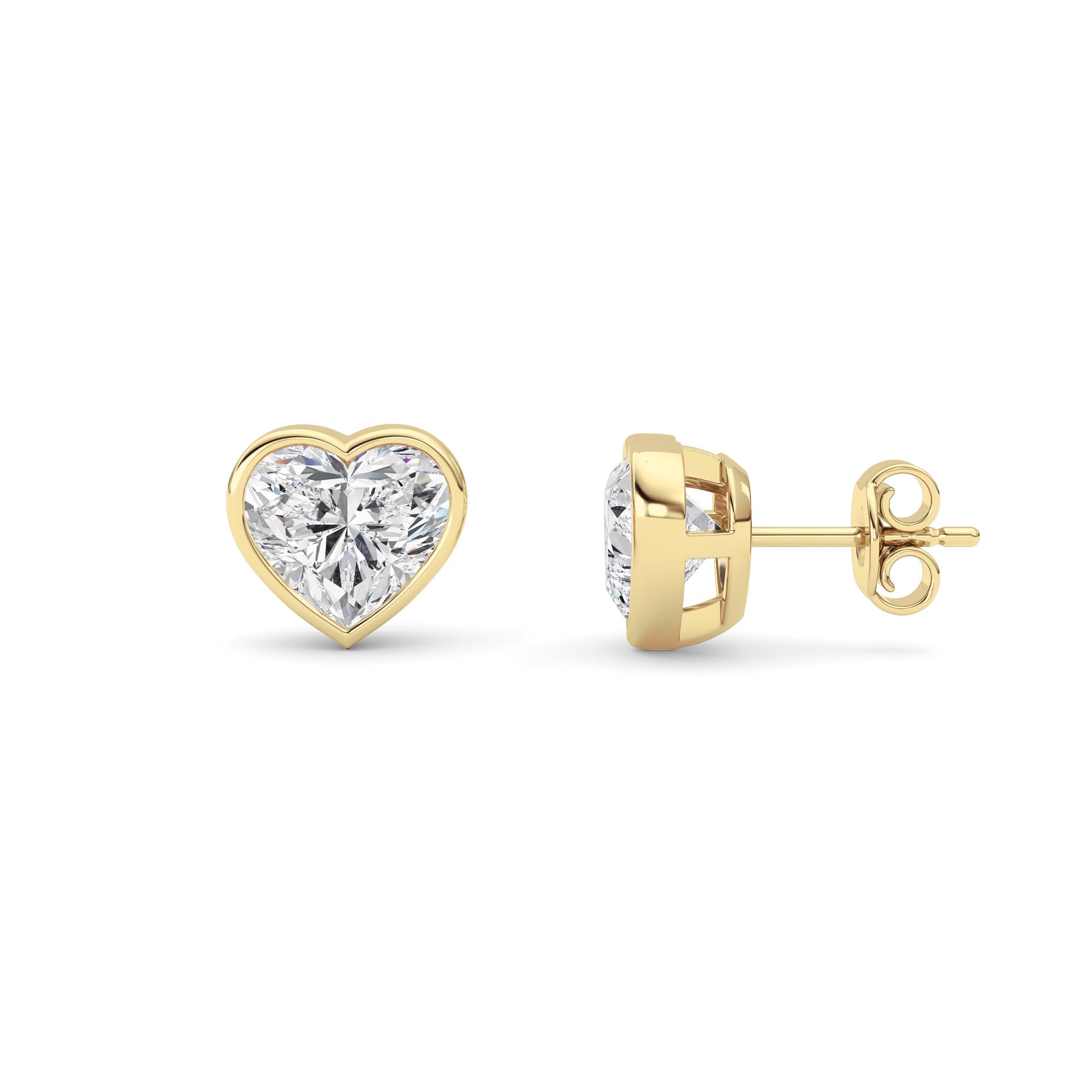 Heart Shaped Lab Grown Diamond (F/VS) BezelSet Stud Earrings in 14K Gold