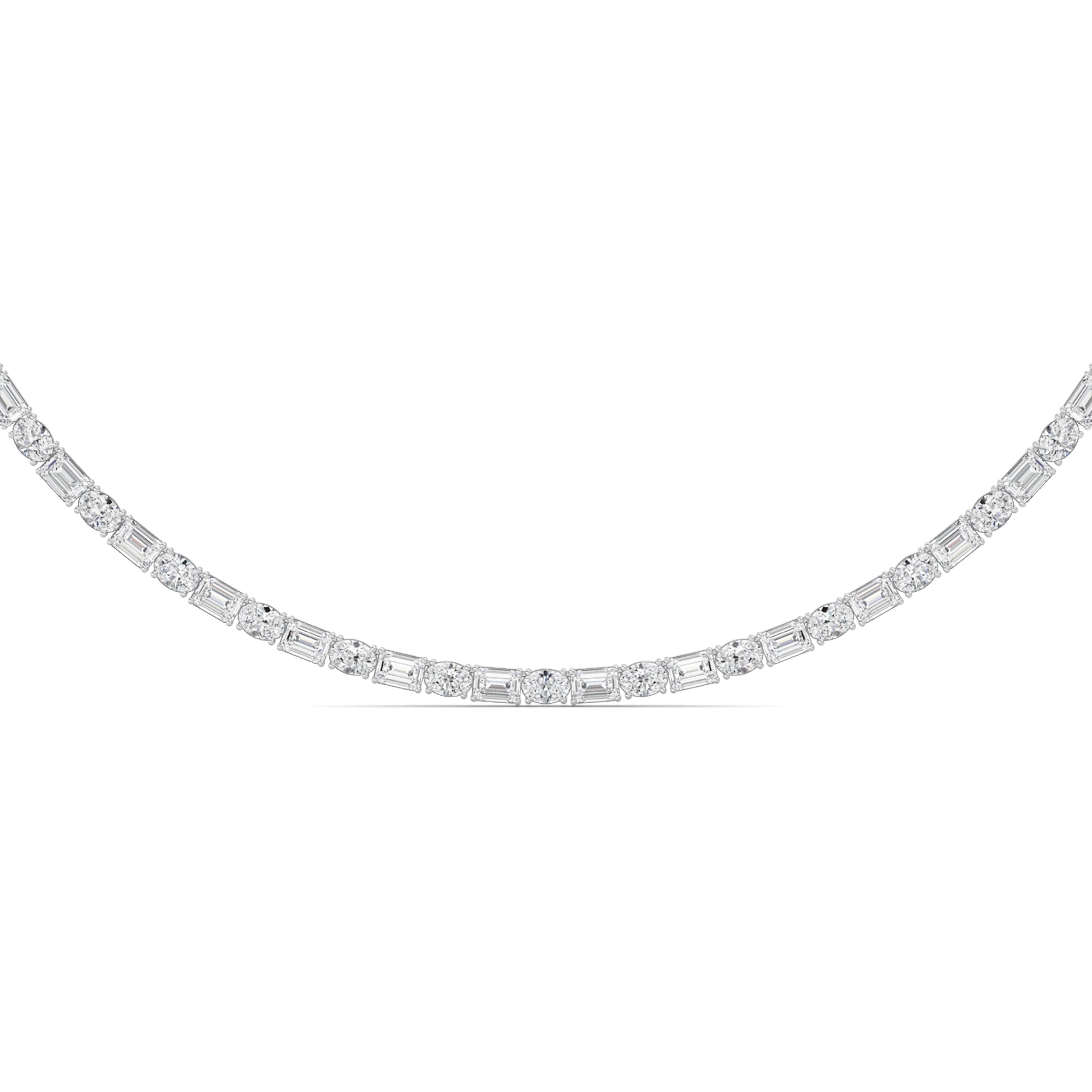 25.0 Ct (F/VS) Lab Grown Diamond Prong 14K White Gold Alternating Eternity Tennis Necklace