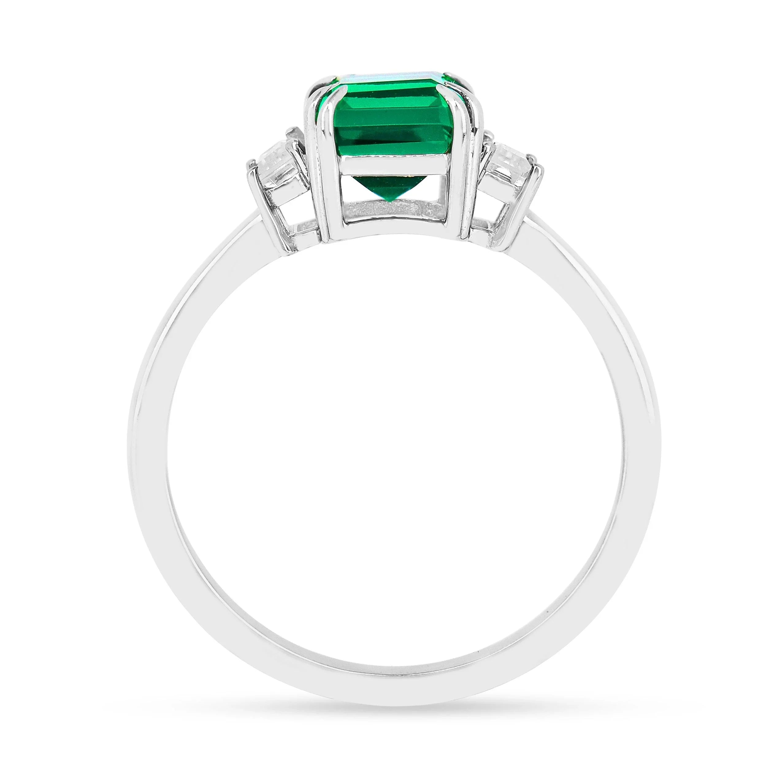 Colombian Created Emerald Three Stone Ring - Fine Diamond