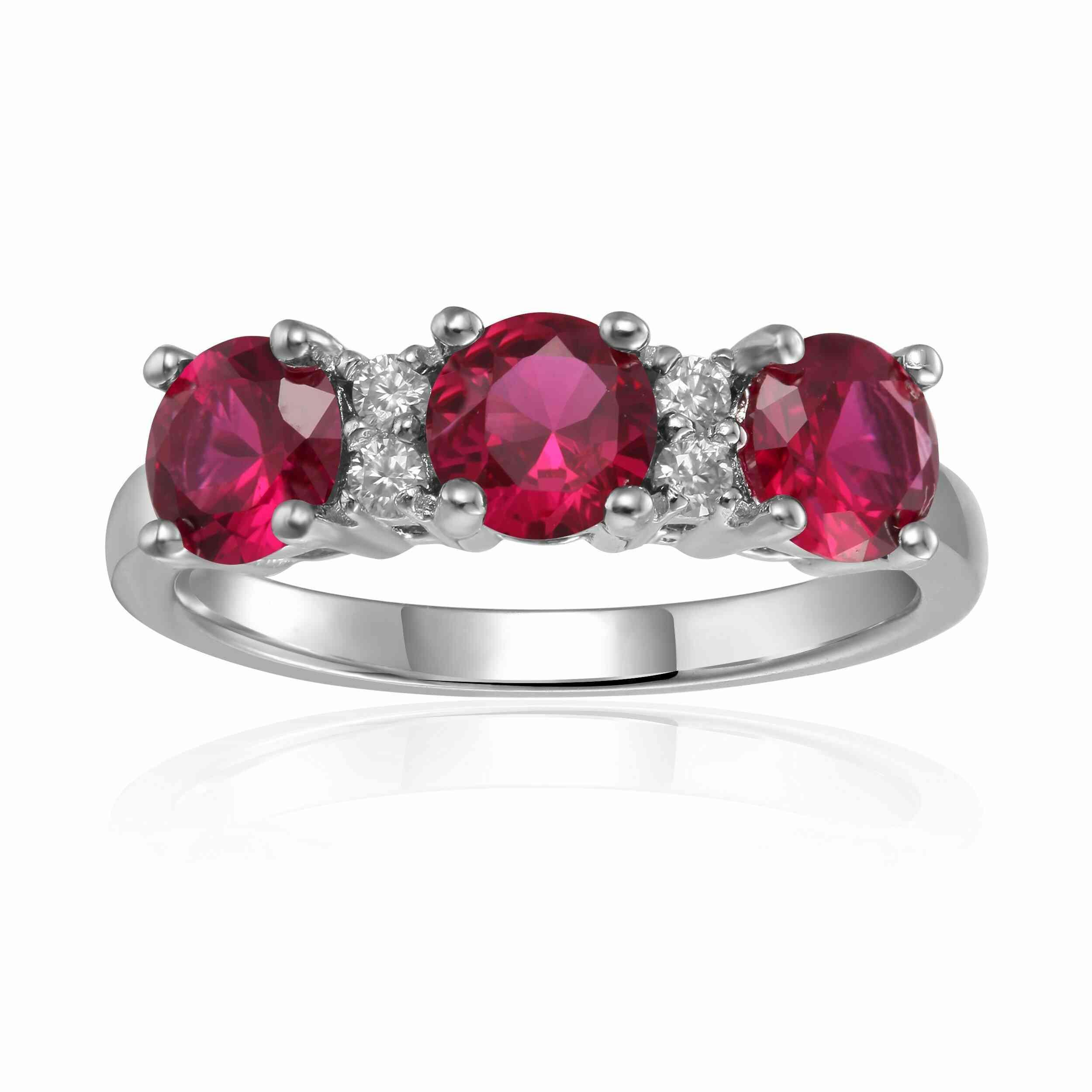 Ruby Three Stone Ring - Fine Diamond
