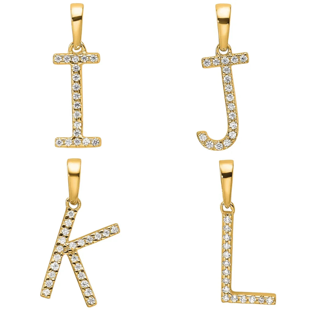 14K Gold Letter Initial Pave Diamond Pendant - Fine Diamond