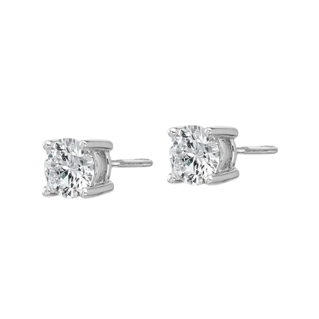 14K White Gold Round Lab Grown Diamond Stud Earrings - Fine Diamond