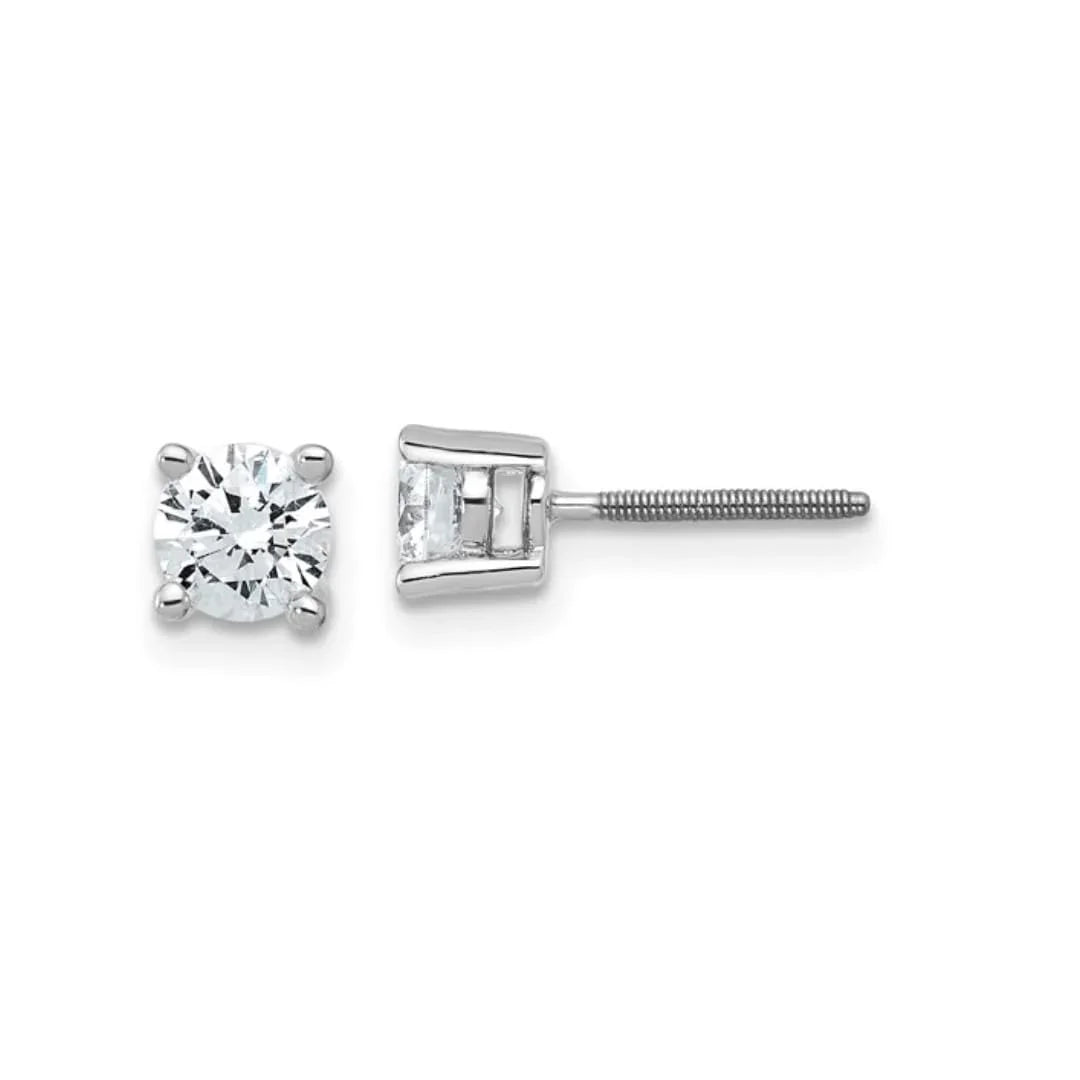 14K White Gold Lab Grown Round Shaped Diamond Stud Earrings - Fine Diamond