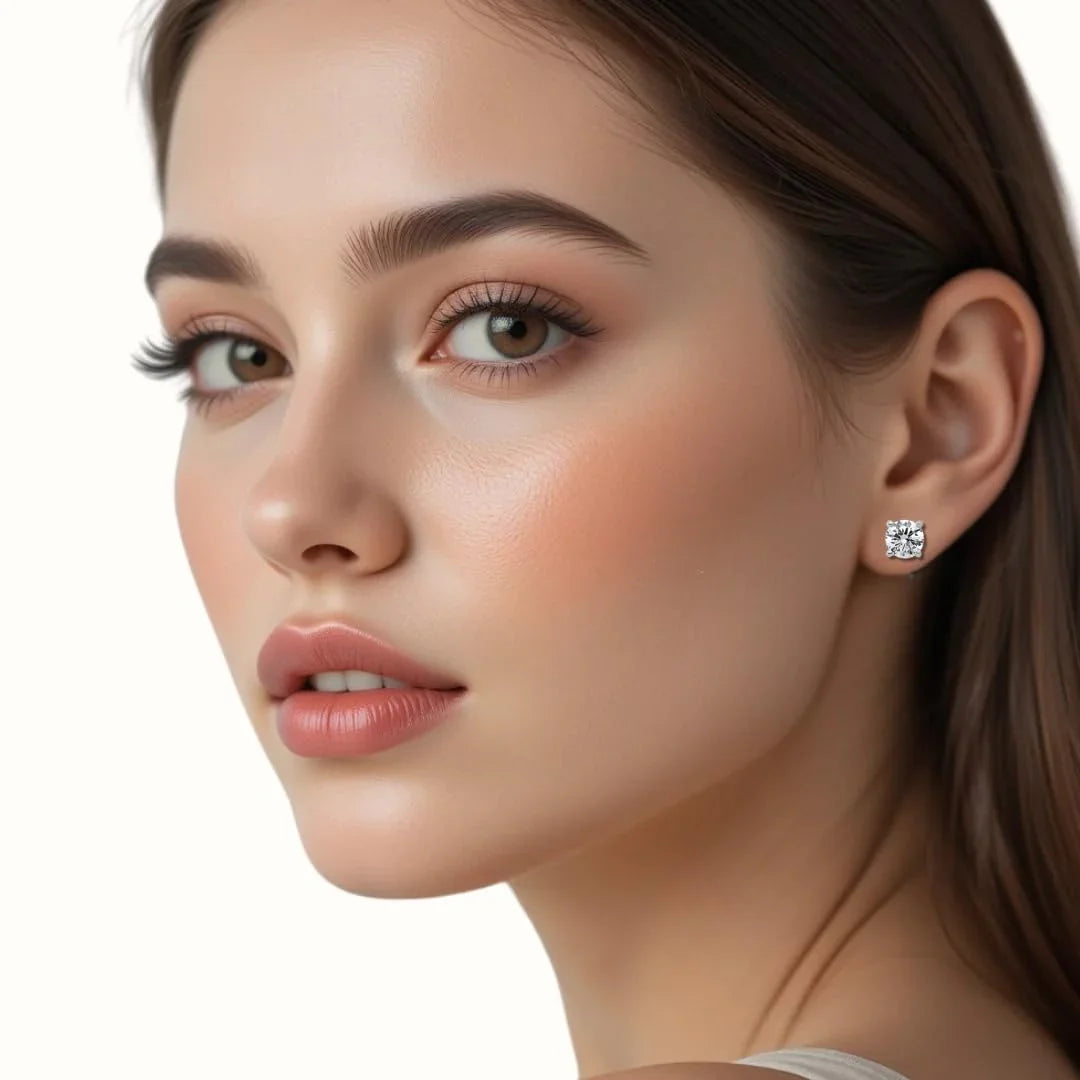 14K White Gold Lab Diamond Round Shaped Stud Earrings - Fine Diamond