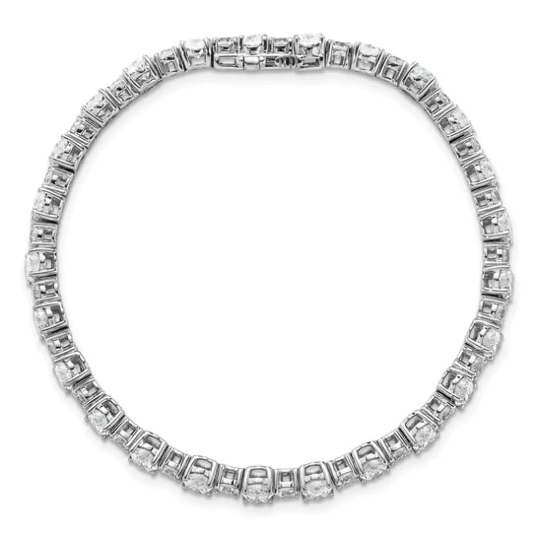 14k White Gold 11 carat Lab Diamond Round and Oval Fancy Tennis Bracelet - Fine Diamond