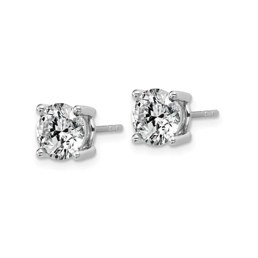 14K White Gold Lab Diamond Round Shaped Stud Earrings - Fine Diamond