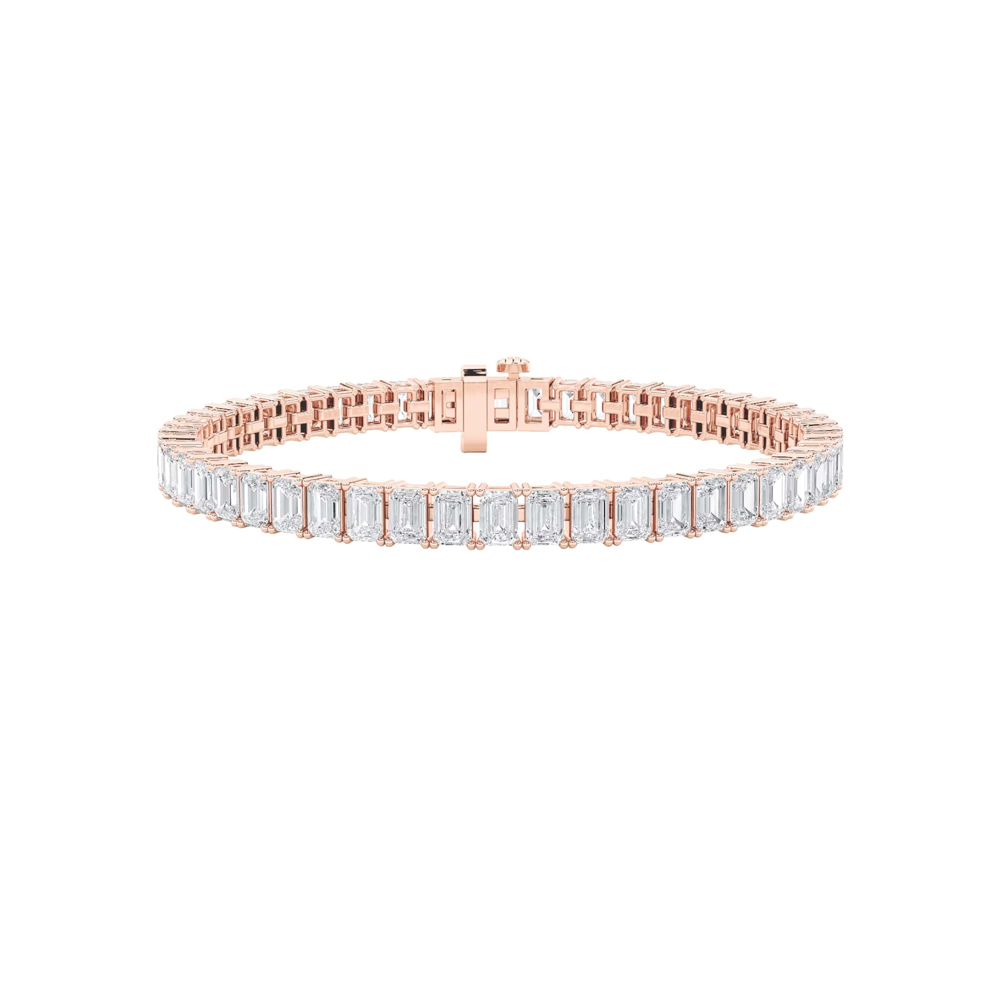 Emerald Shaped Lab Grown Diamond (F/VS) East West Line Bracelet in 14K Gold