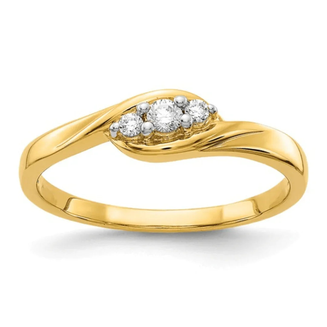 14K Yellow Gold Lab Grown Diamond Three Stone Ring - Fine Diamond