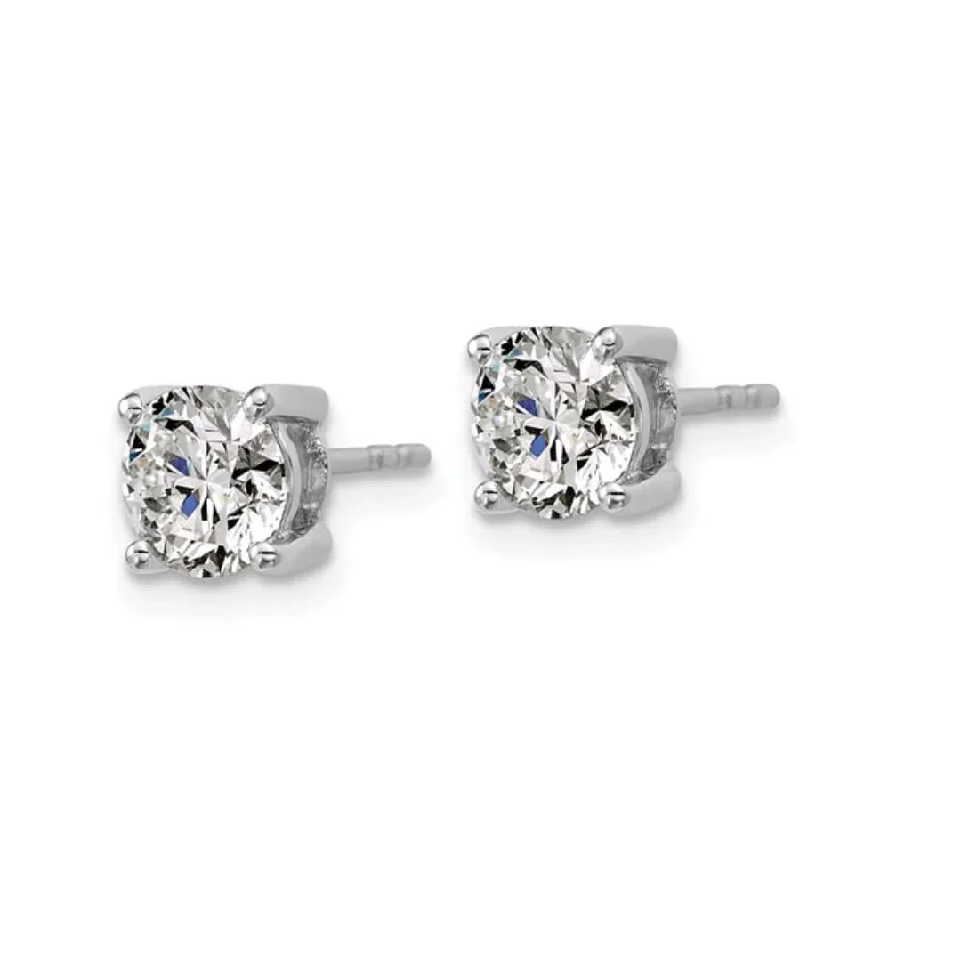 14K White Gold Round Shaped Lab Diamond Stud Earrings - Fine Diamond