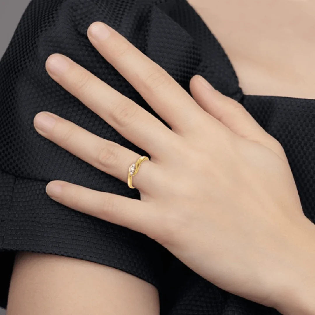 14K Yellow Gold Lab Grown Diamond Three Stone Ring - Fine Diamond