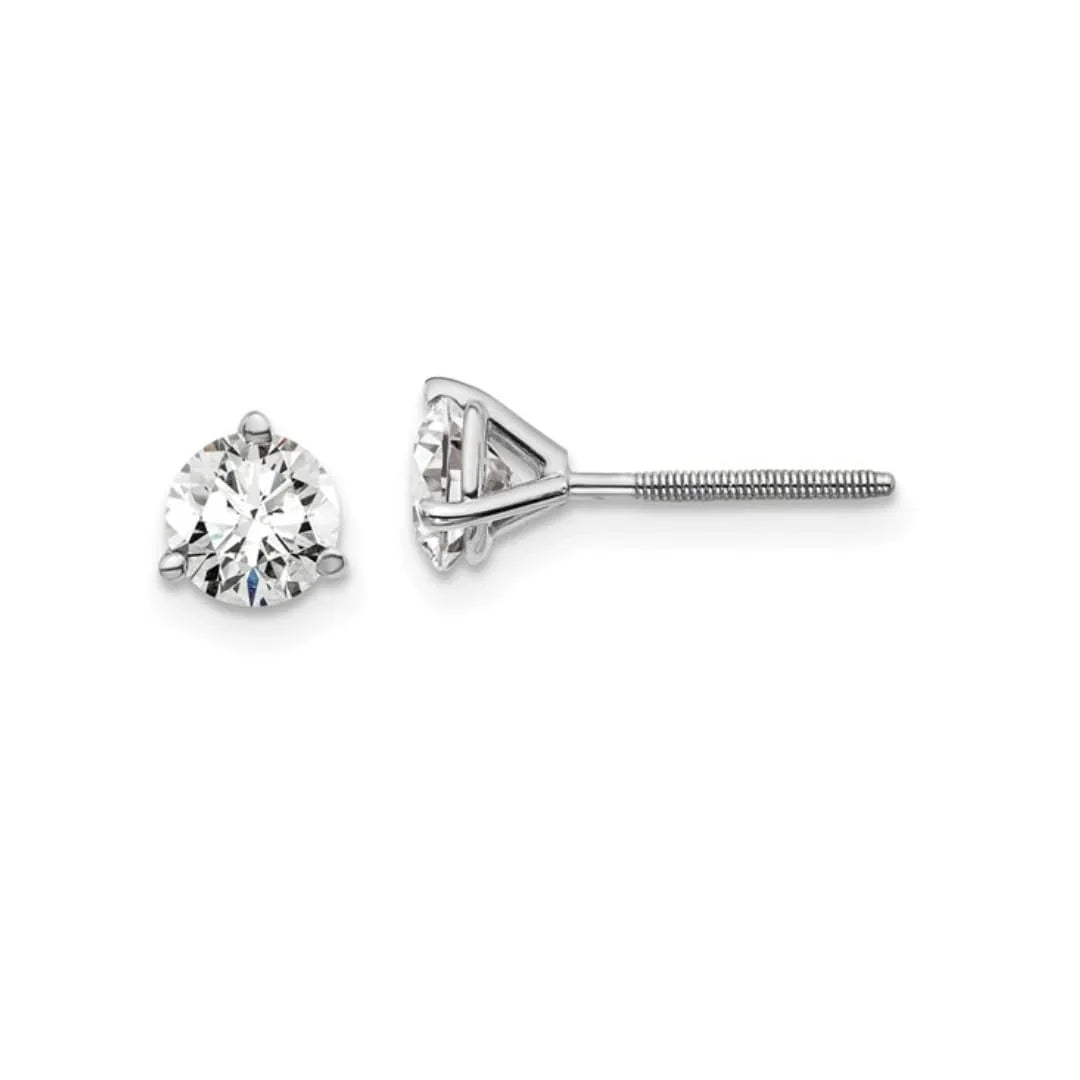 14K White Gold Round Shaped Lab Diamond Stud Earrings - Fine Diamond