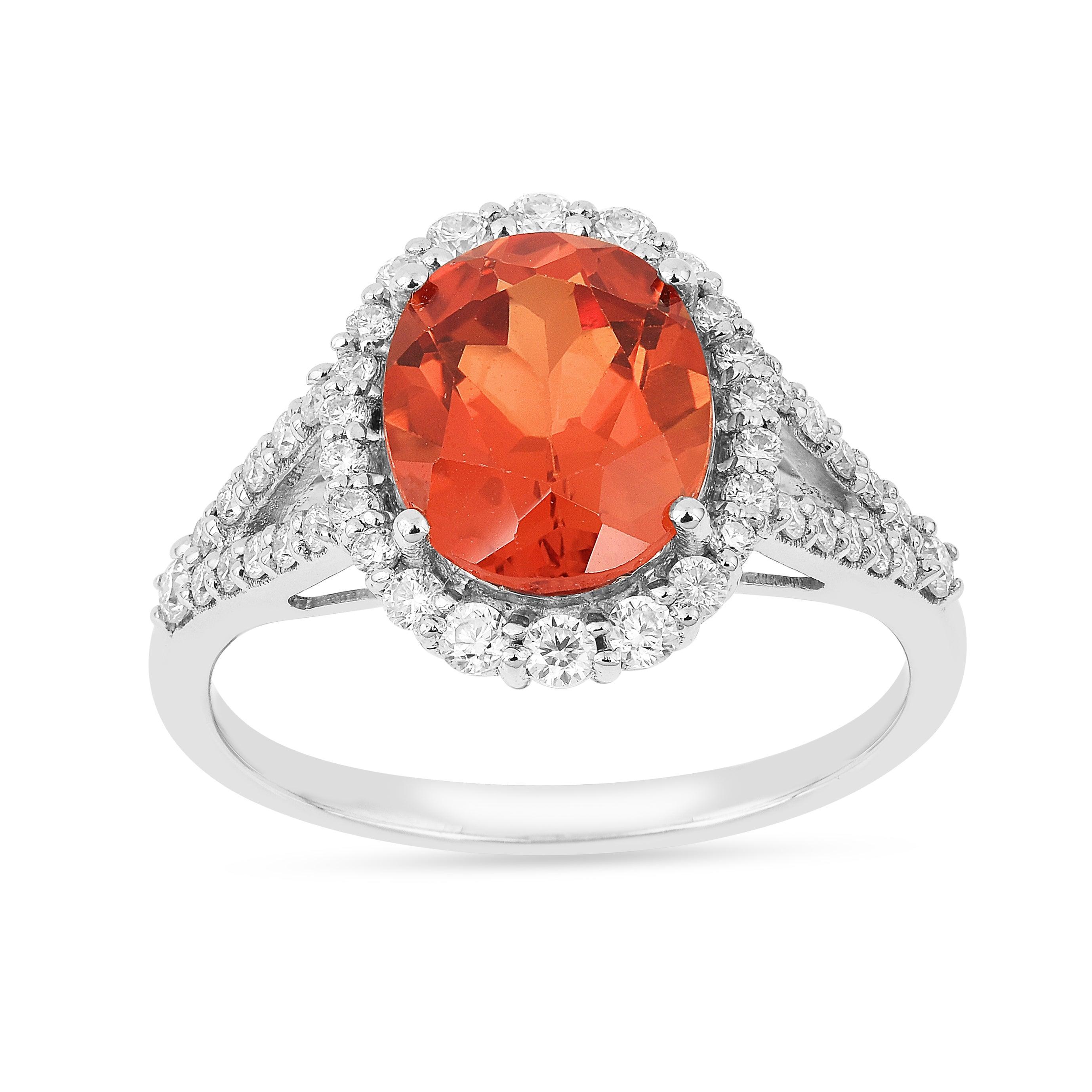 Oval Padparadscha Sapphire Ring - Fine Diamond