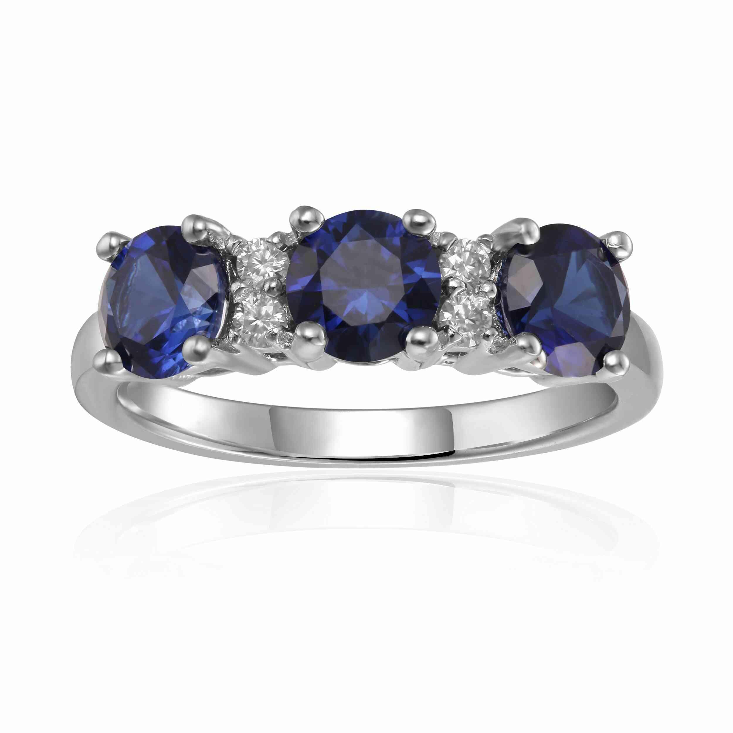Blue Sapphire Three Stone Ring - Fine Diamond