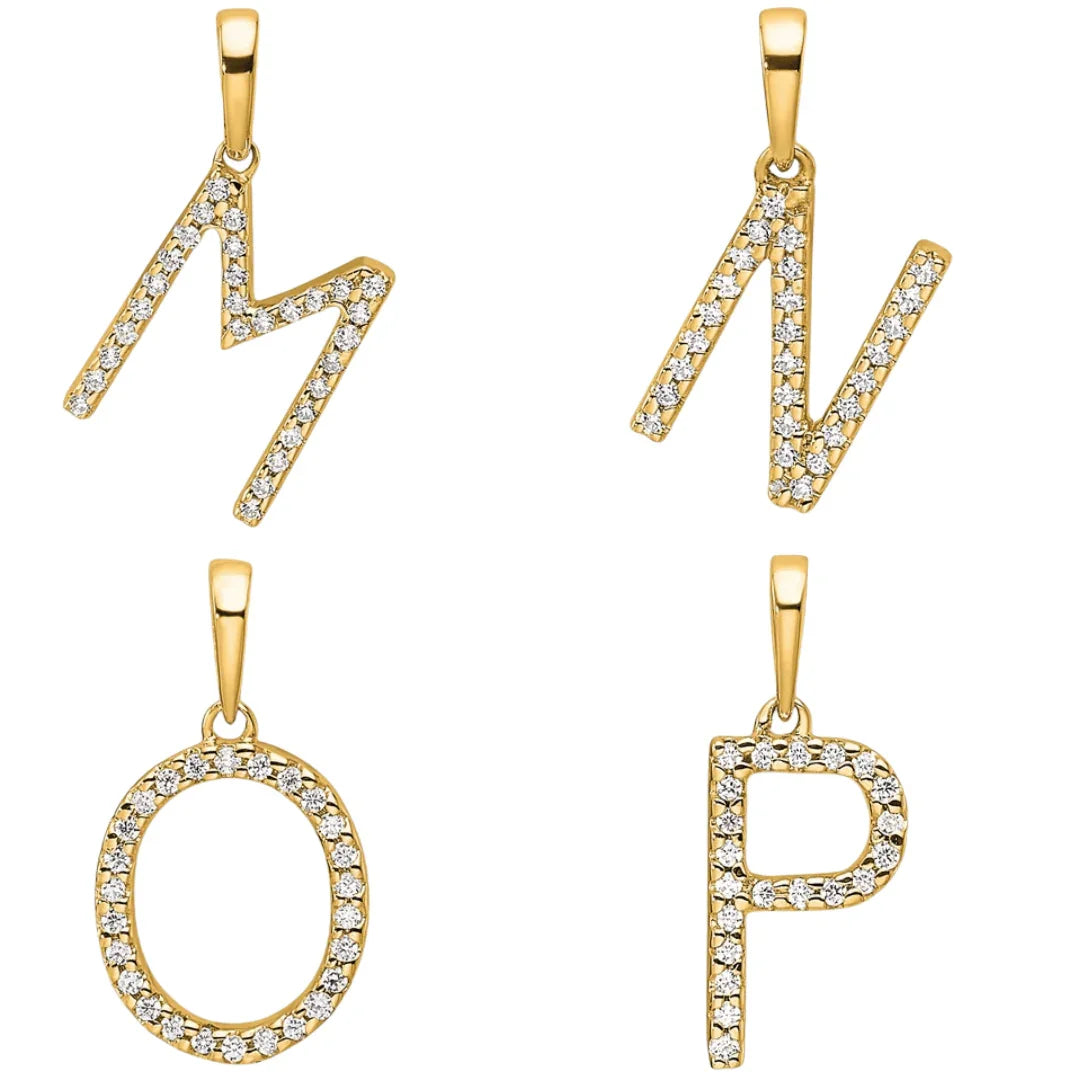 14K Gold Letter Initial Pave Diamond Pendant - Fine Diamond
