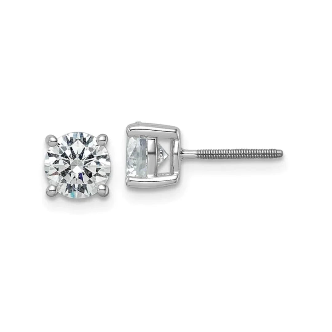 14K White Gold Round Shaped Lab Grown Diamond Stud Earrings - Fine Diamond