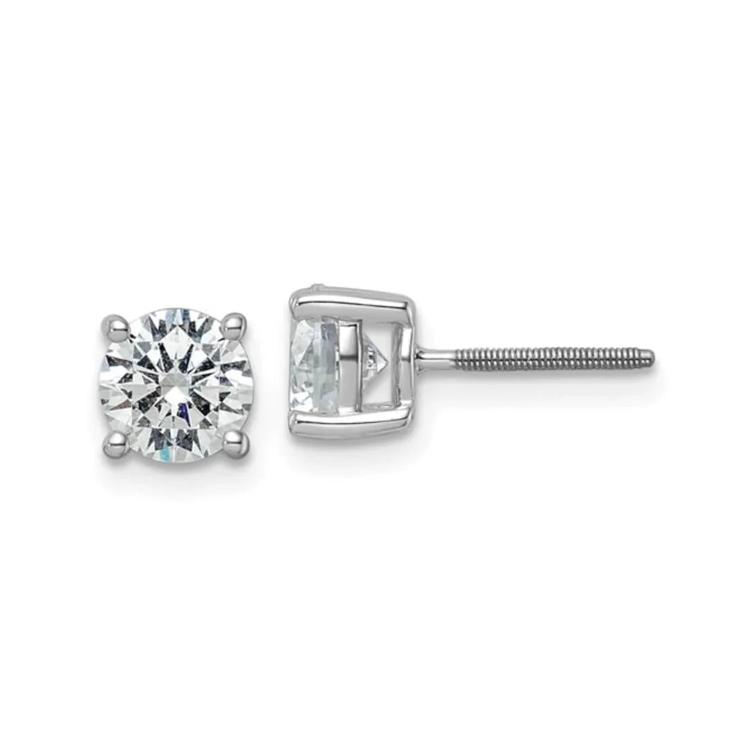14K White Gold Round Shaped Lab Diamond Stud Earrings - Fine Diamond