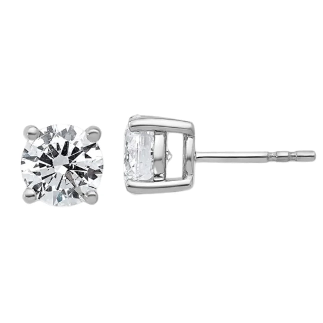 14K White Gold Round Shaped Lab Grown Diamond Stud Earrings - Fine Diamond
