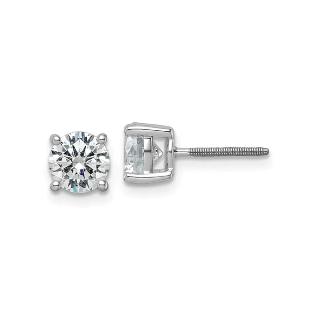 14K White Gold Round Shaped Lab Grown Diamond Stud Earrings - Fine Diamond