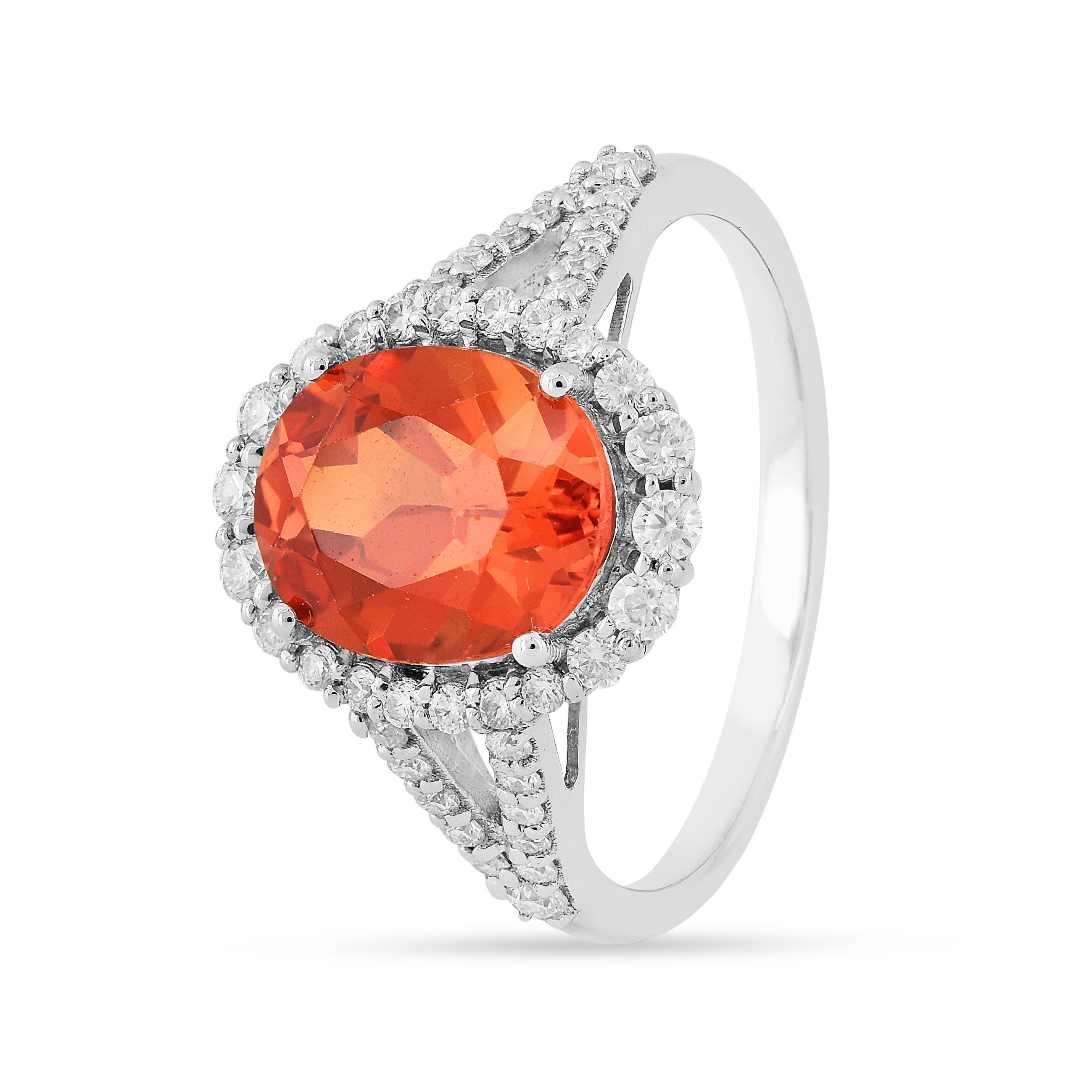 Oval Padparadscha Sapphire Ring - Fine Diamond