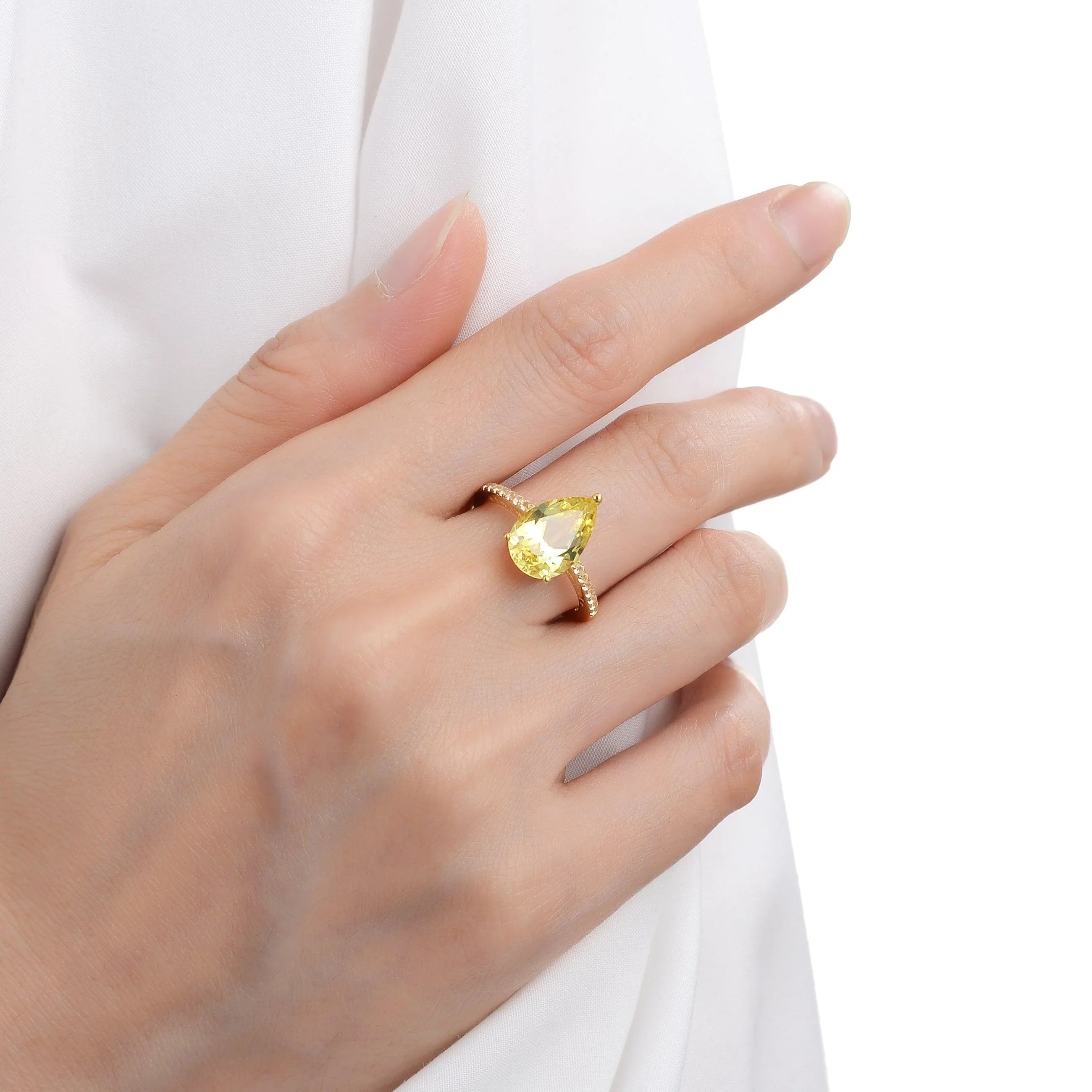 Yellow Sapphire Teardrop Statement Ring - Fine Diamond