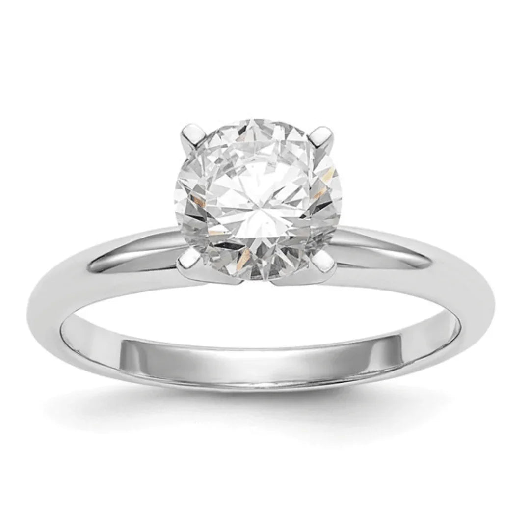 14k White Gold Round Solitaire Lab Grown Diamond Ring - Fine Diamond