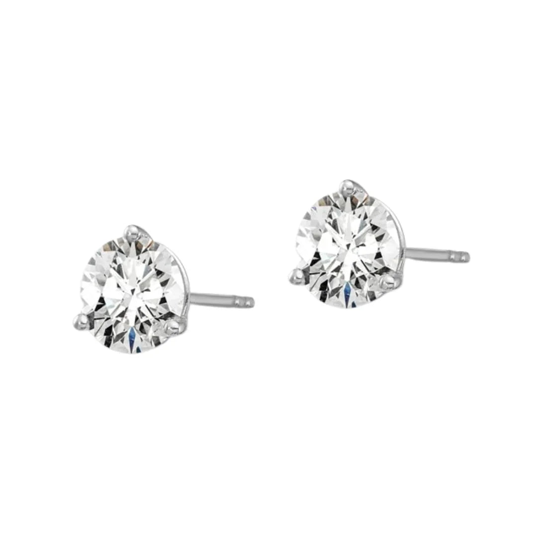 14K White Gold Lab Grown Diamond Round Shaped Stud Earrings - Fine Diamond