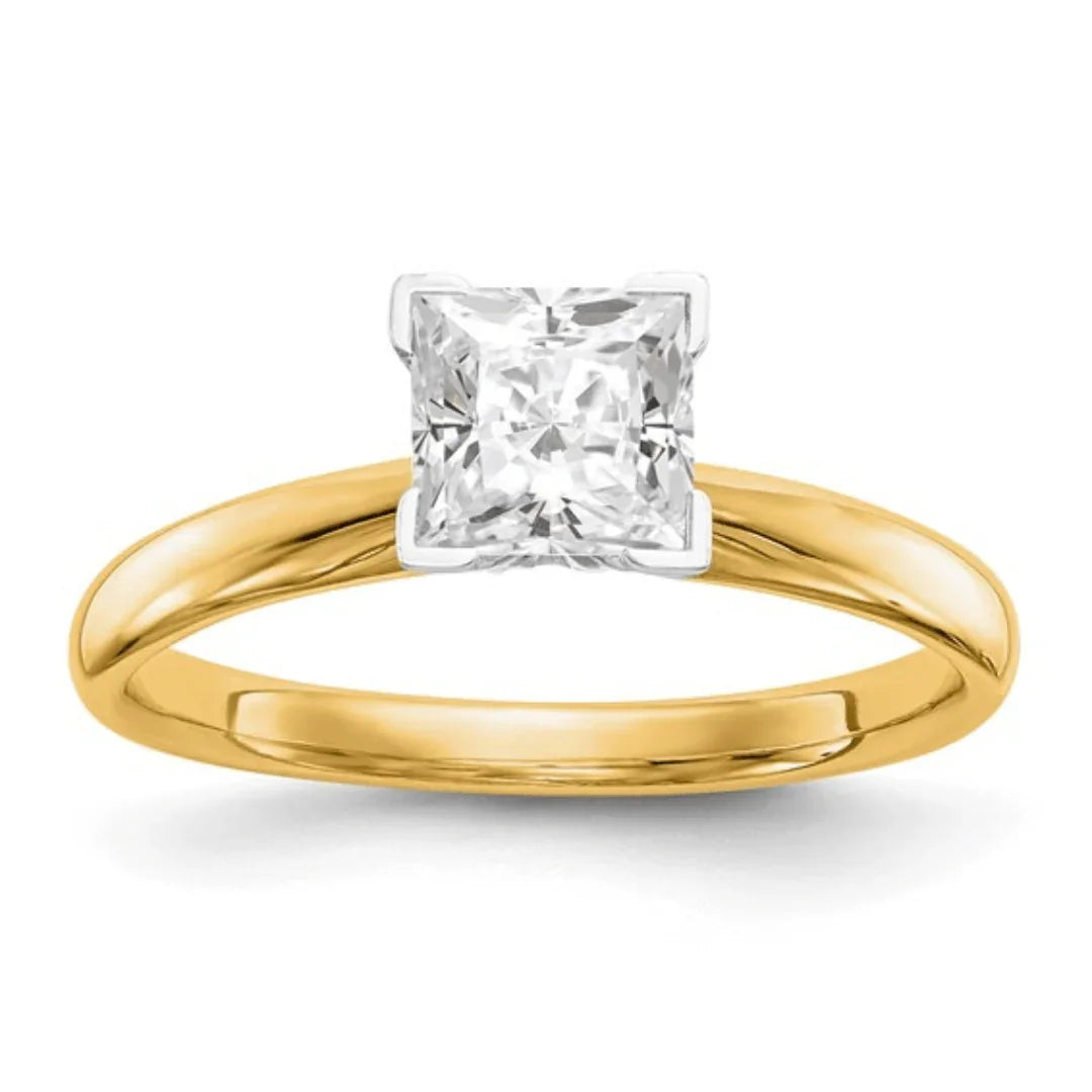 14k White Gold Princess Cut Lab Diamond Solitaire Ring - Fine Diamond