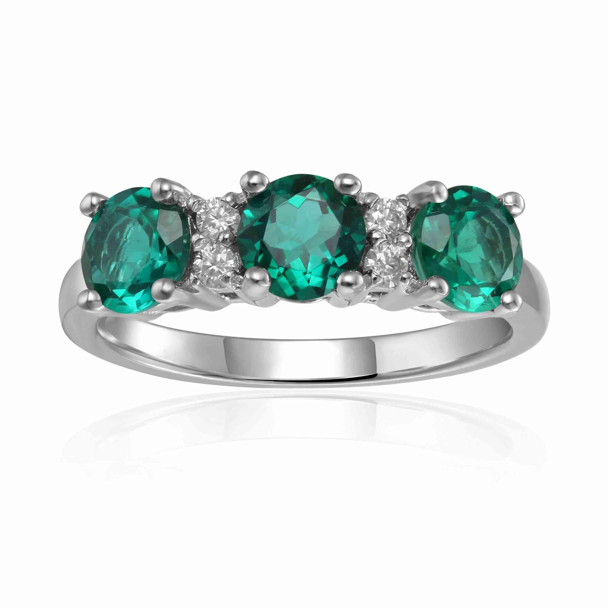 Emerald Three Stone Ring - Fine Diamond
